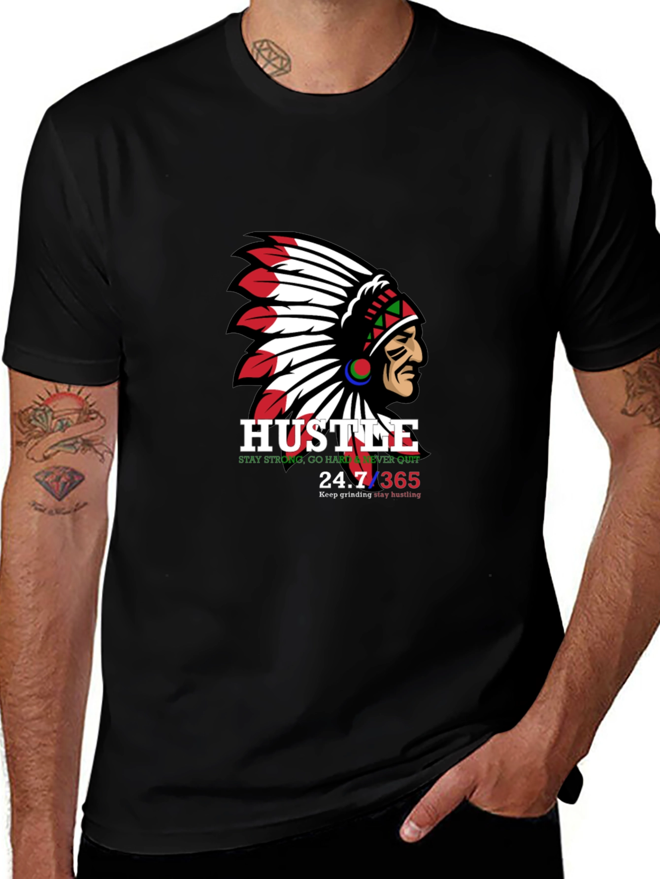 Hustle Native American Chief Graphic T-Shirt