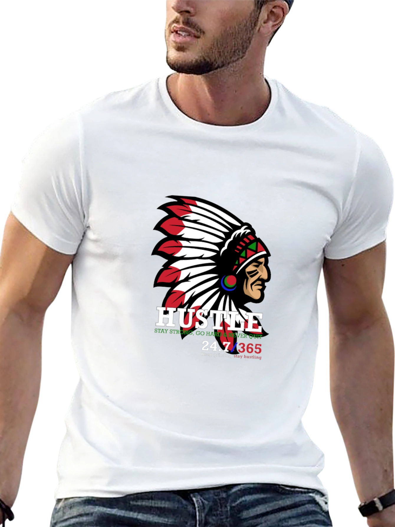Hustle Native American Chief Graphic T-Shirt