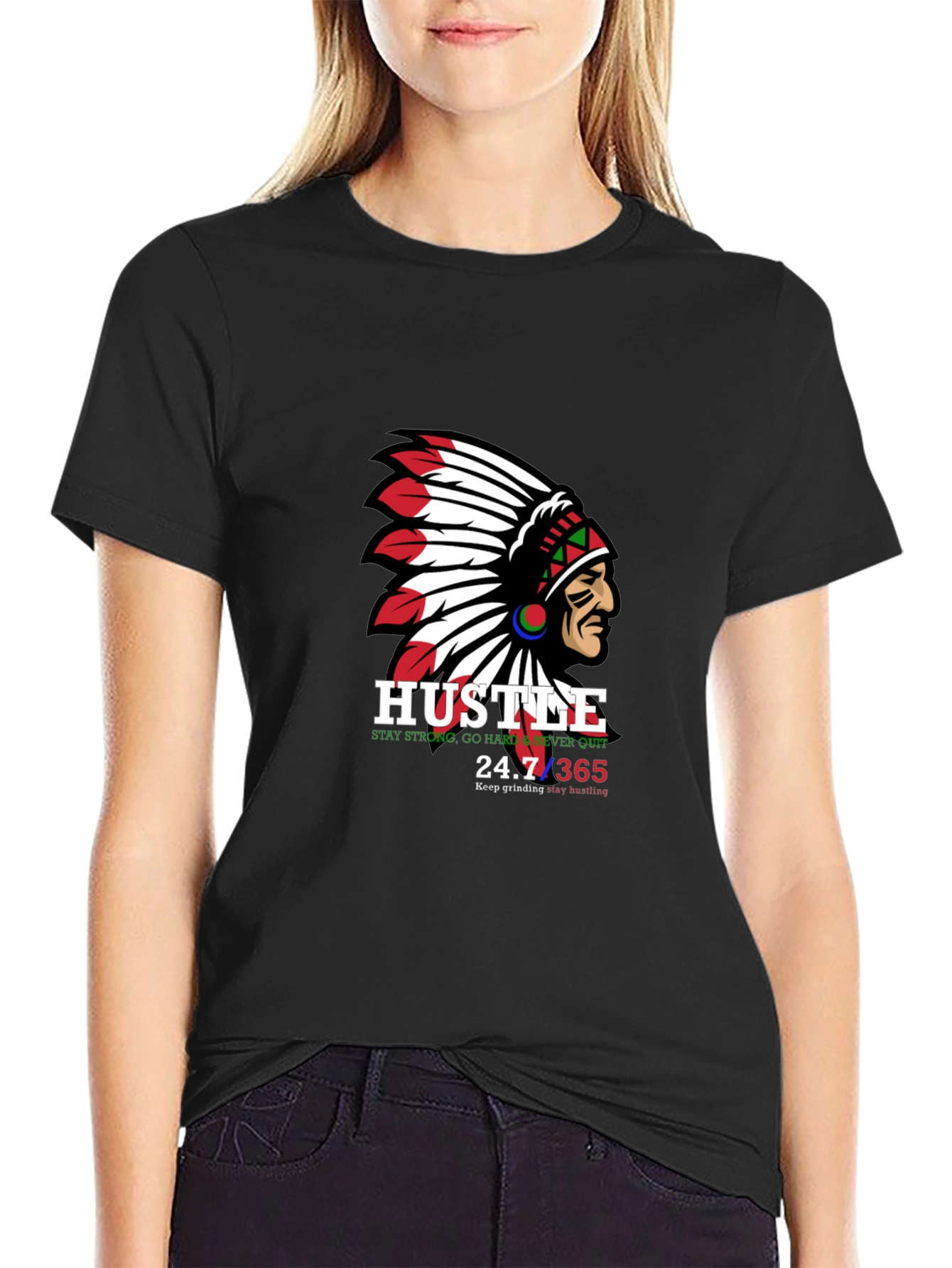 Hustle Native American Chief Graphic T-Shirt