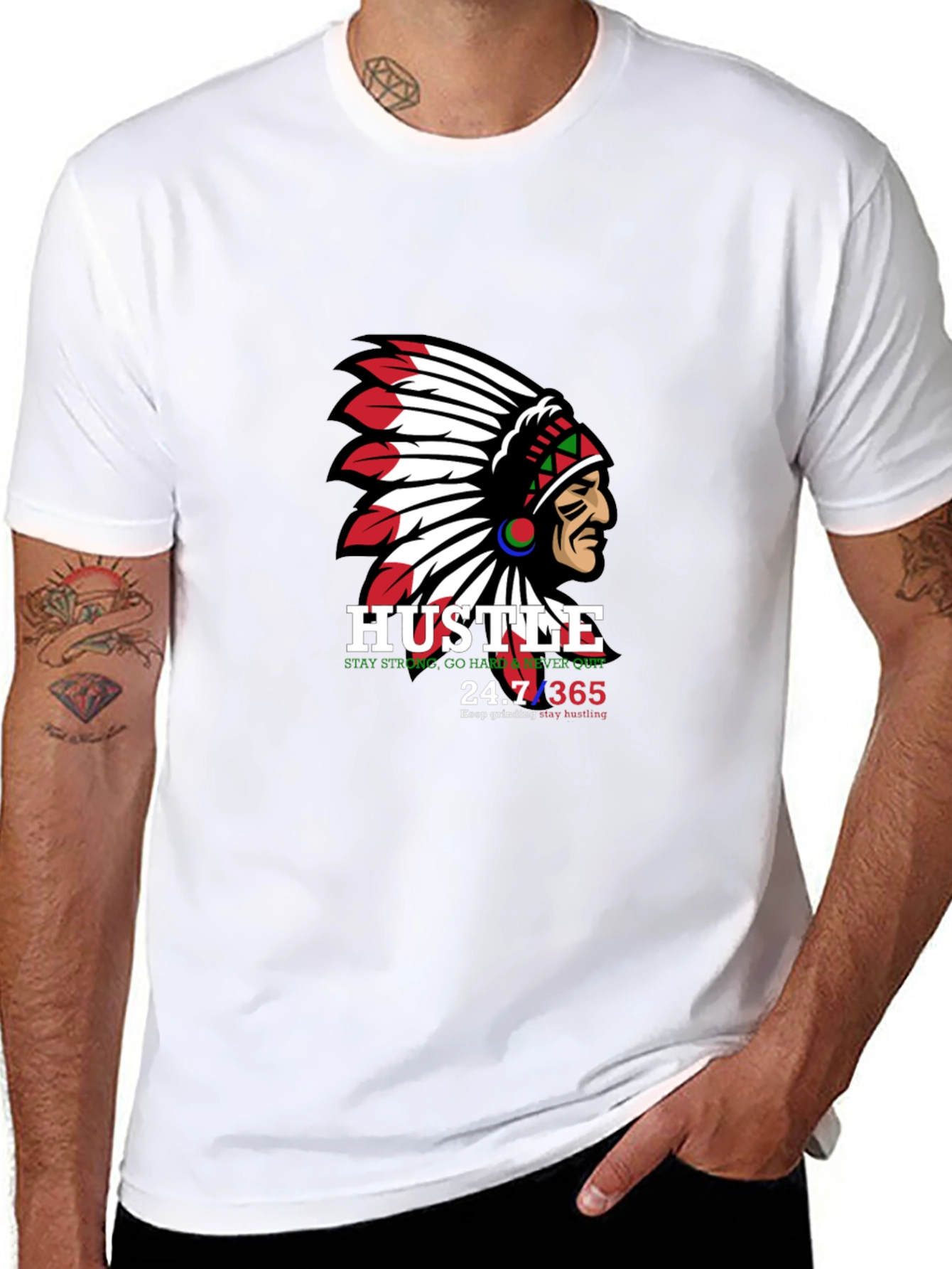 Hustle Native American Chief Graphic T-Shirt