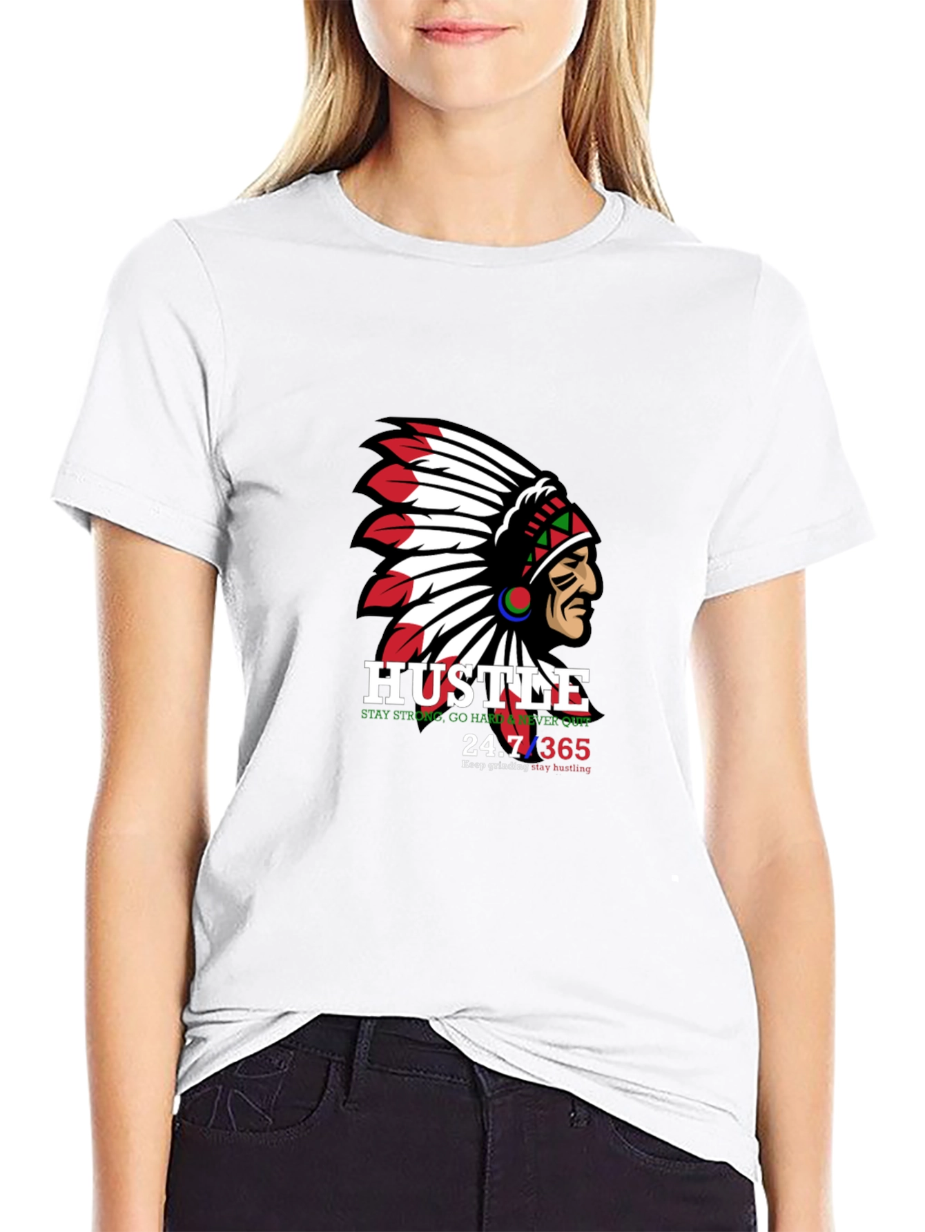 Hustle Native American Chief Graphic T-Shirt