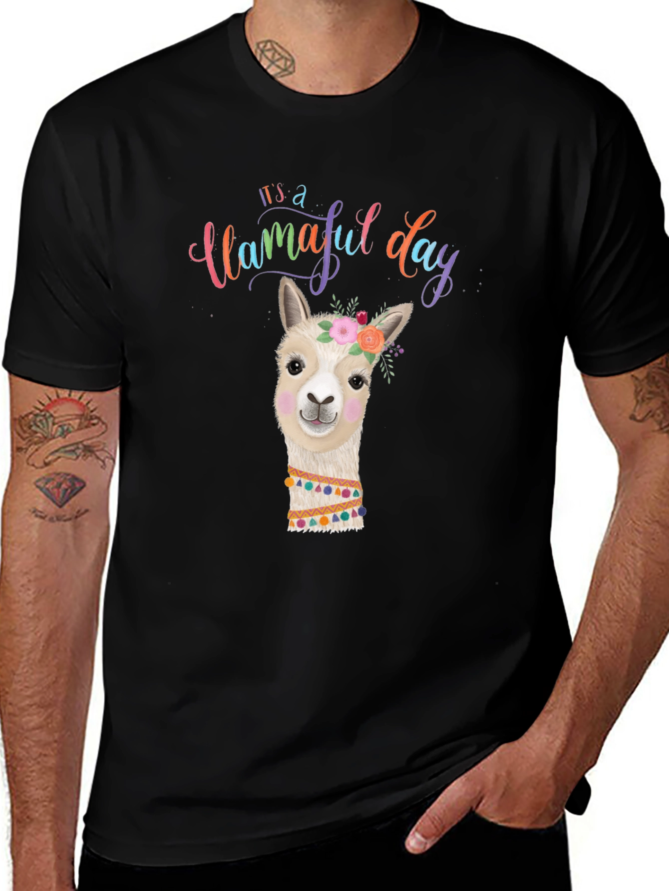 Llamaful Day Black Graphic Tee