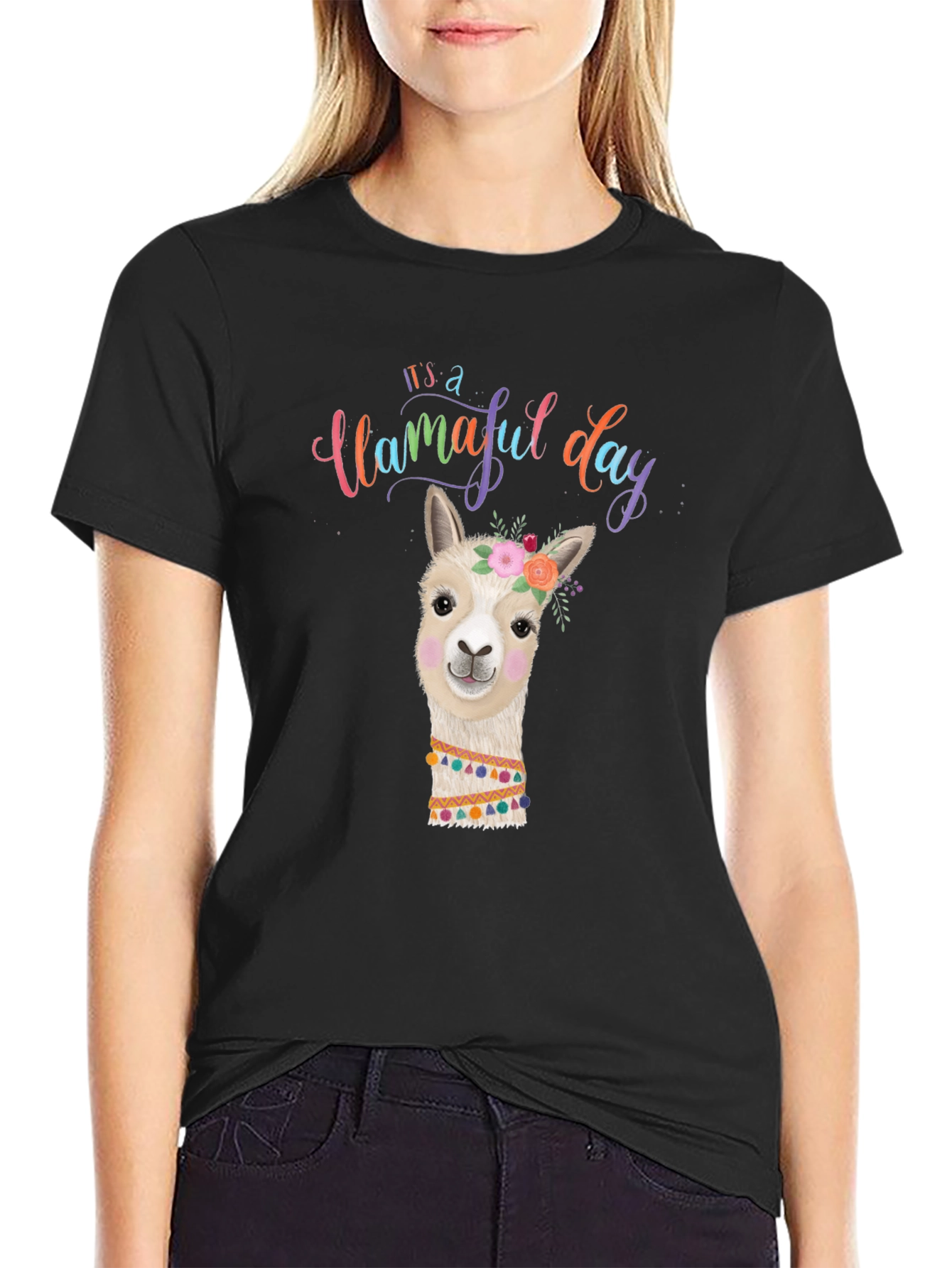 Llamaful Day Black Graphic Tee