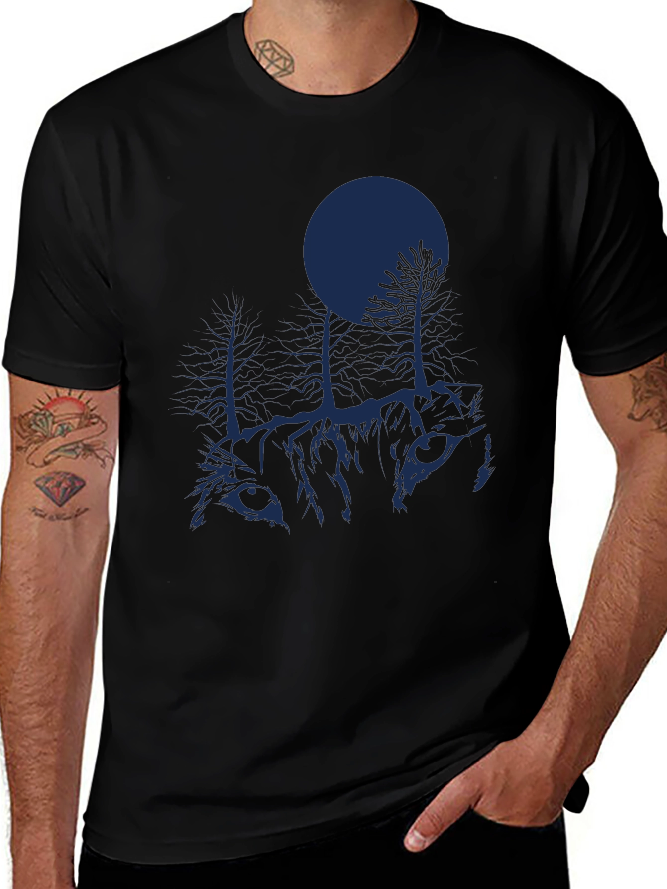 Nature Wolf Graphic T-Shirt - Black