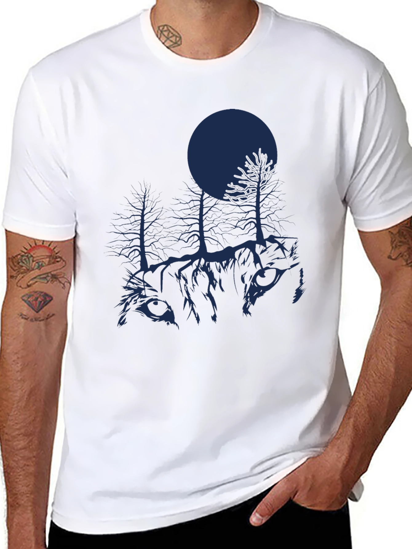 Nature Wolf Graphic T-Shirt - Black