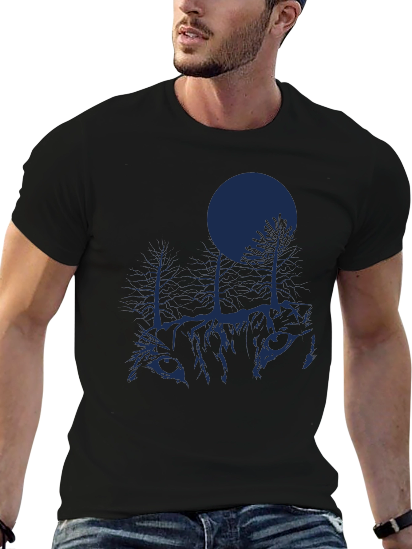 Nature Wolf Graphic T-Shirt - Black