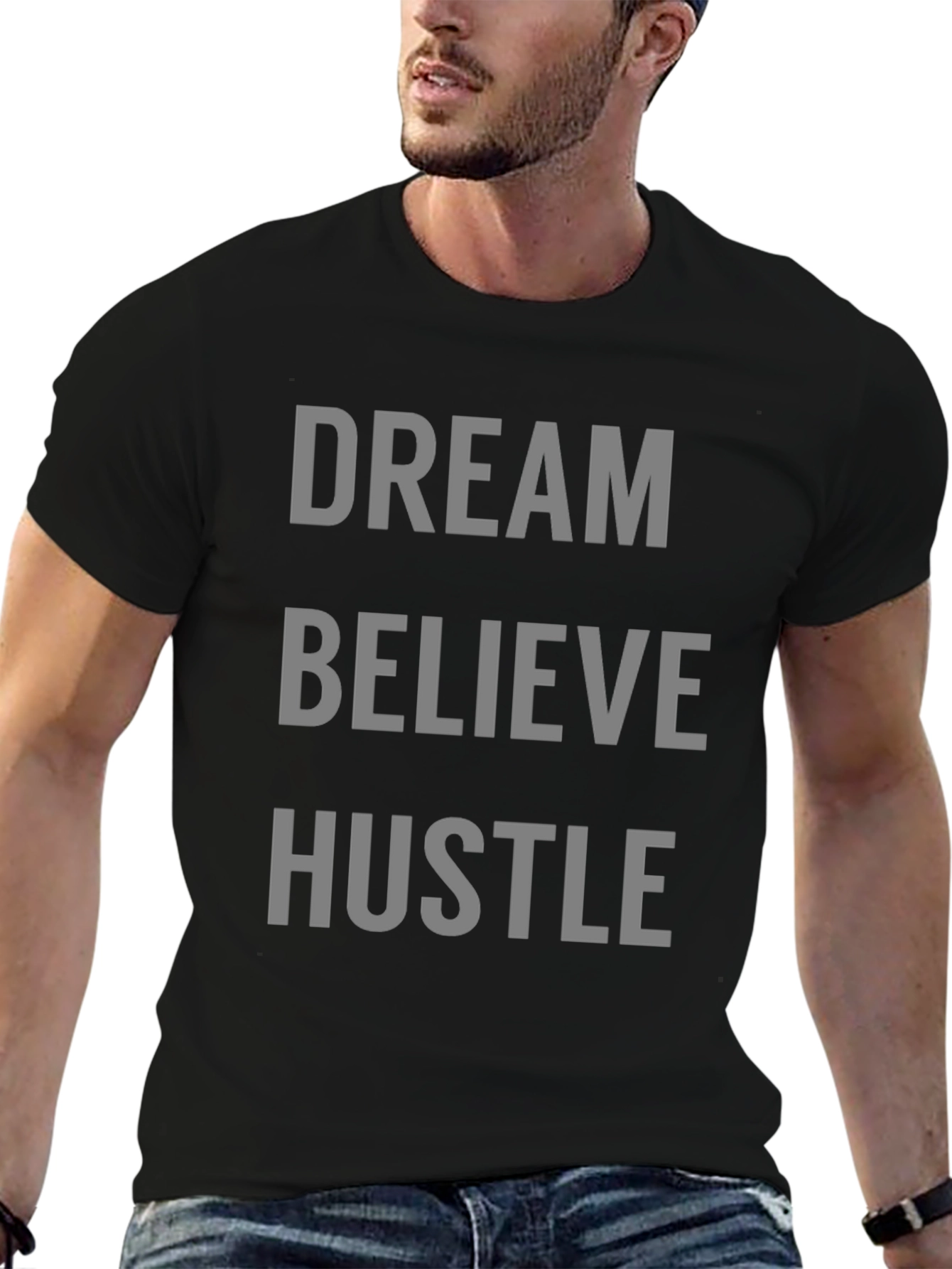 Dream Believe Hustle Graphic Tee - Mens Black T-Shirt