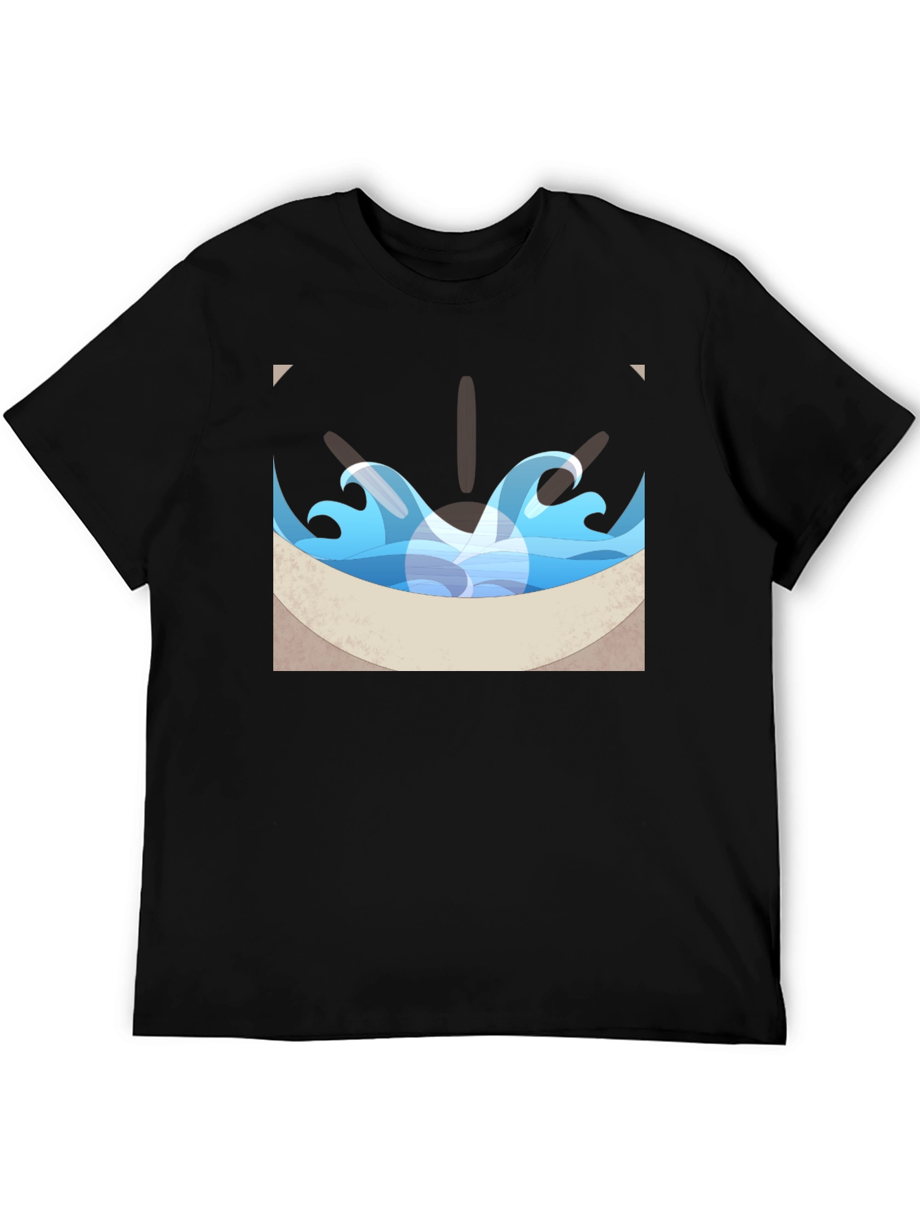 Ocean Wave Graphic Tee - Black Cotton Blend
