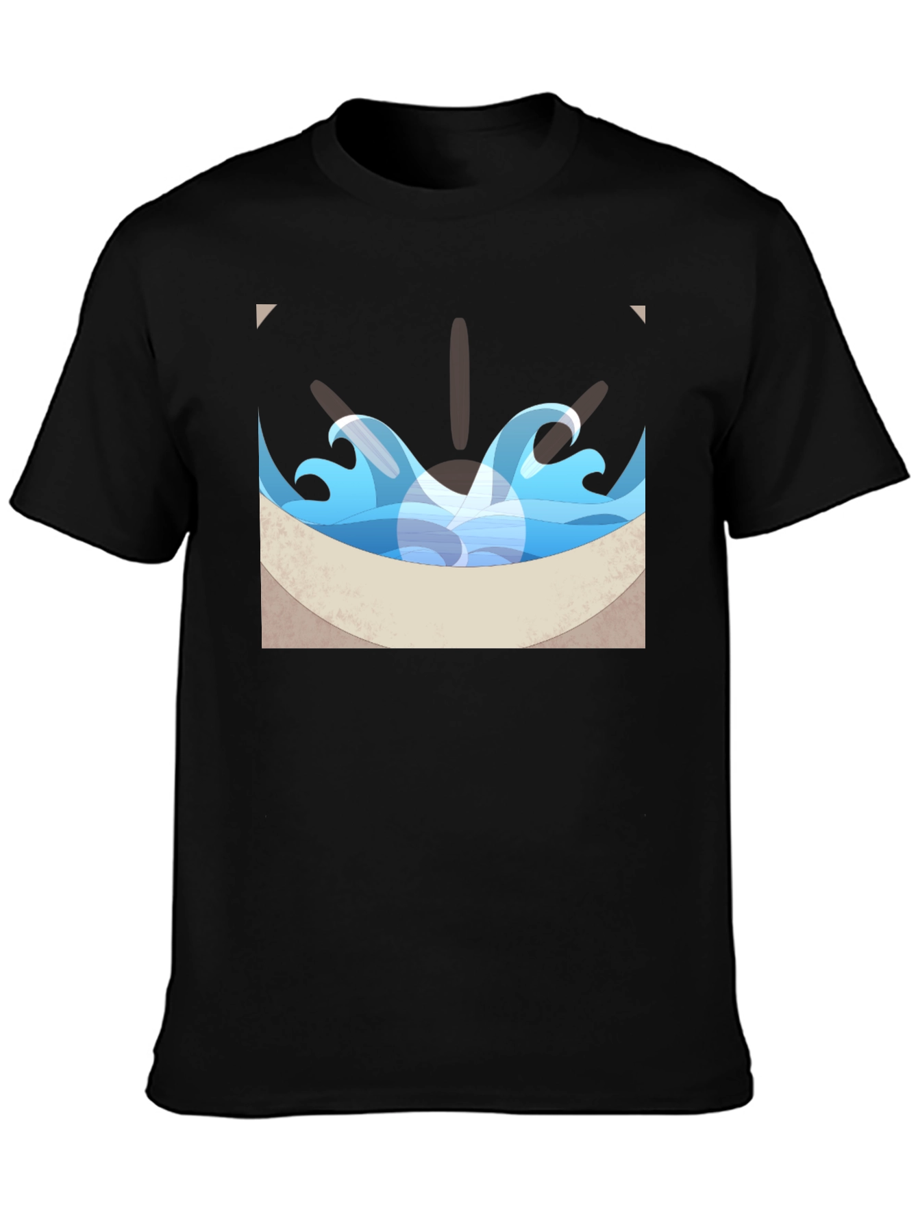 Ocean Wave Graphic Tee - Black Cotton Blend