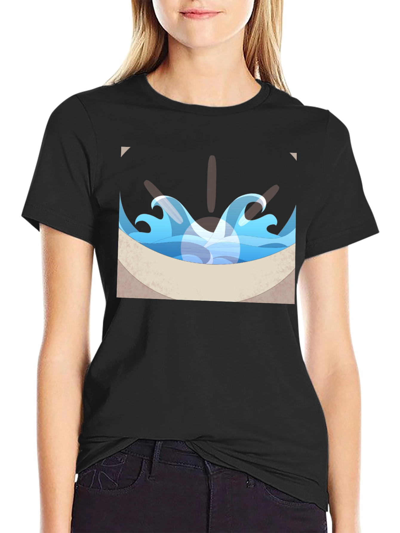 Ocean Wave Graphic Tee - Black Cotton Blend