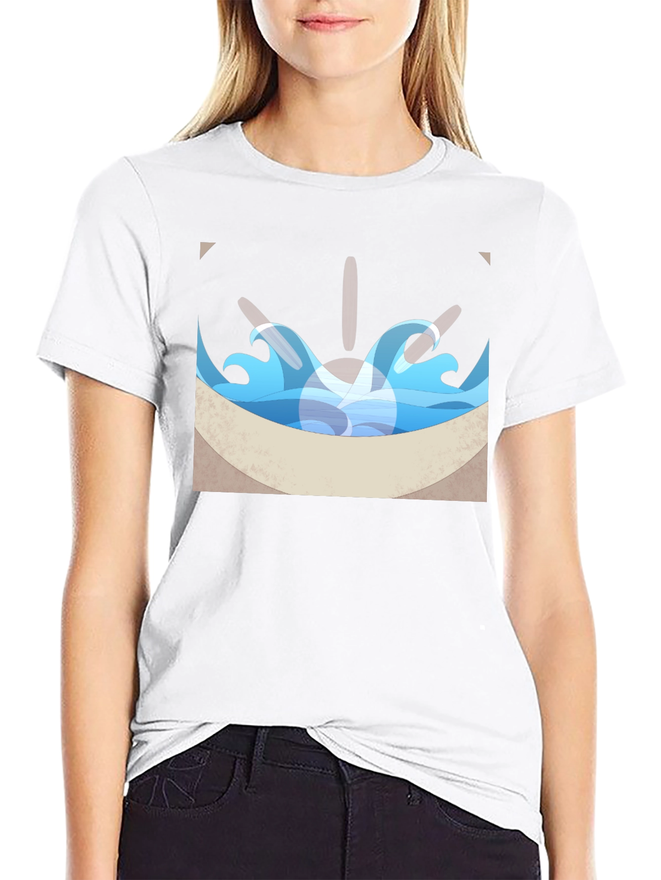 Ocean Wave Graphic Tee - Black Cotton Blend