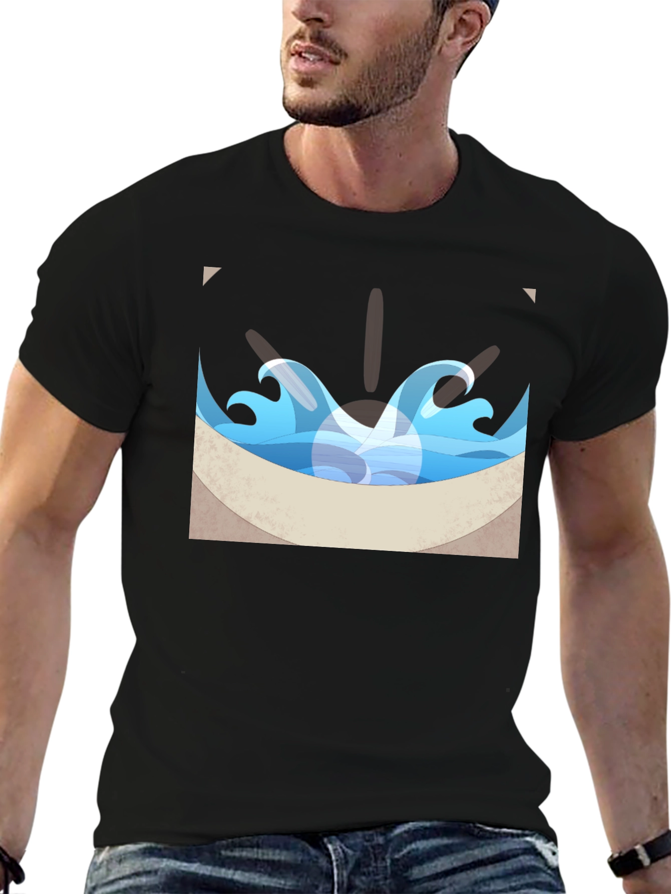 Ocean Wave Graphic Tee - Black Cotton Blend