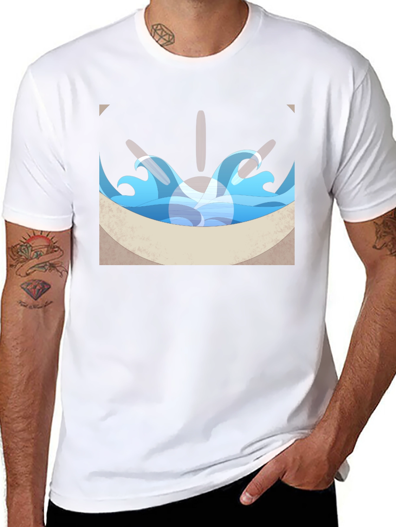 Ocean Wave Graphic Tee - Black Cotton Blend