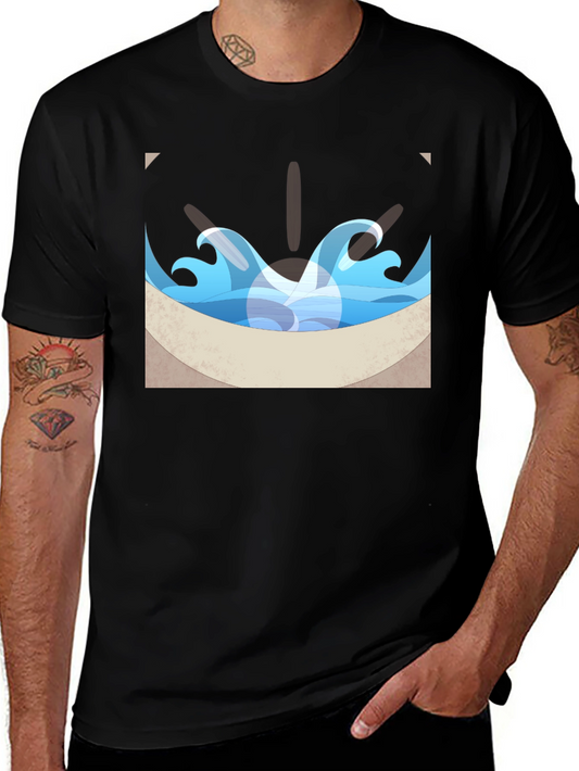Ocean Wave Graphic Tee - Black Cotton Blend