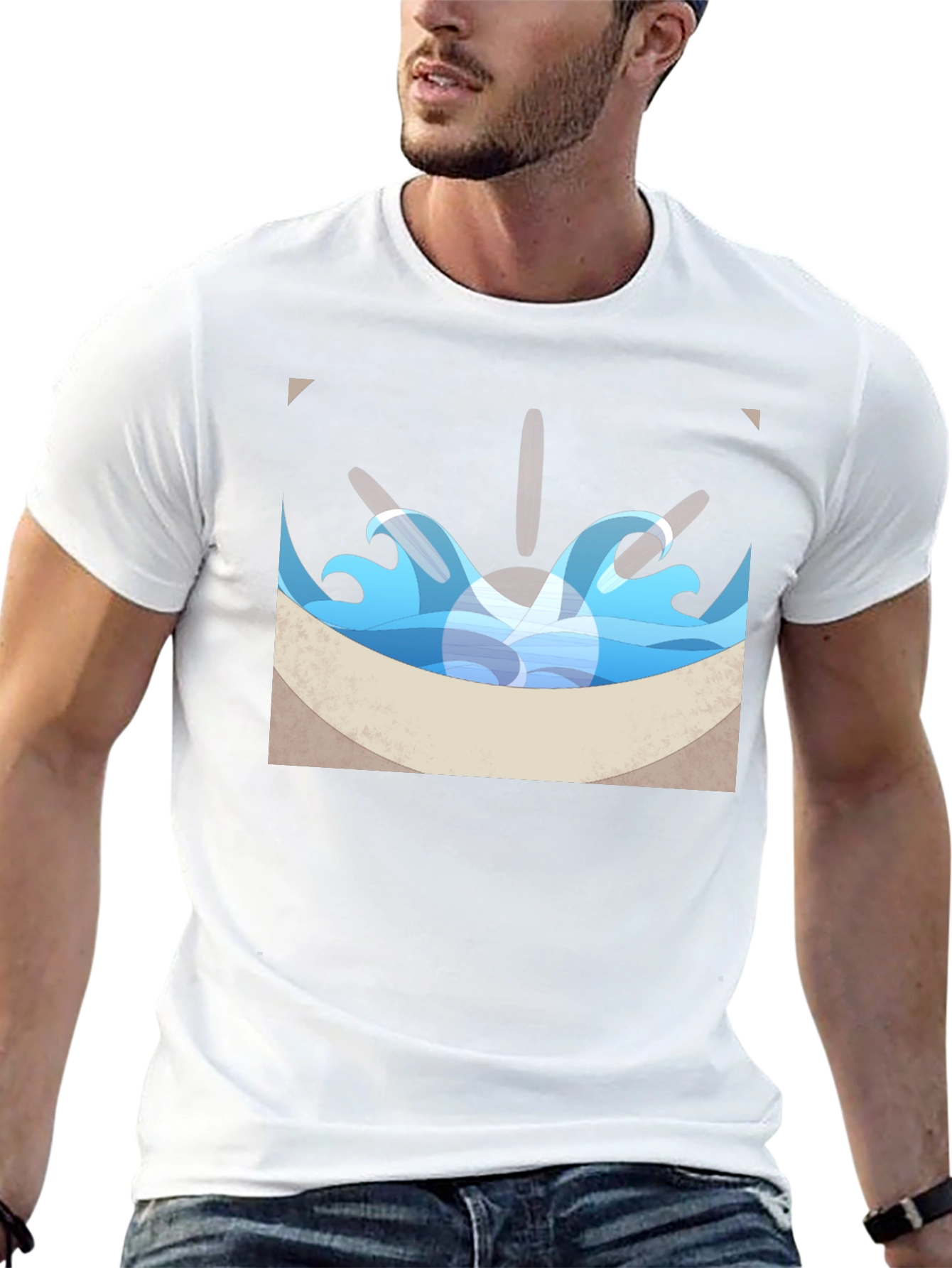 Ocean Wave Graphic Tee - Black Cotton Blend