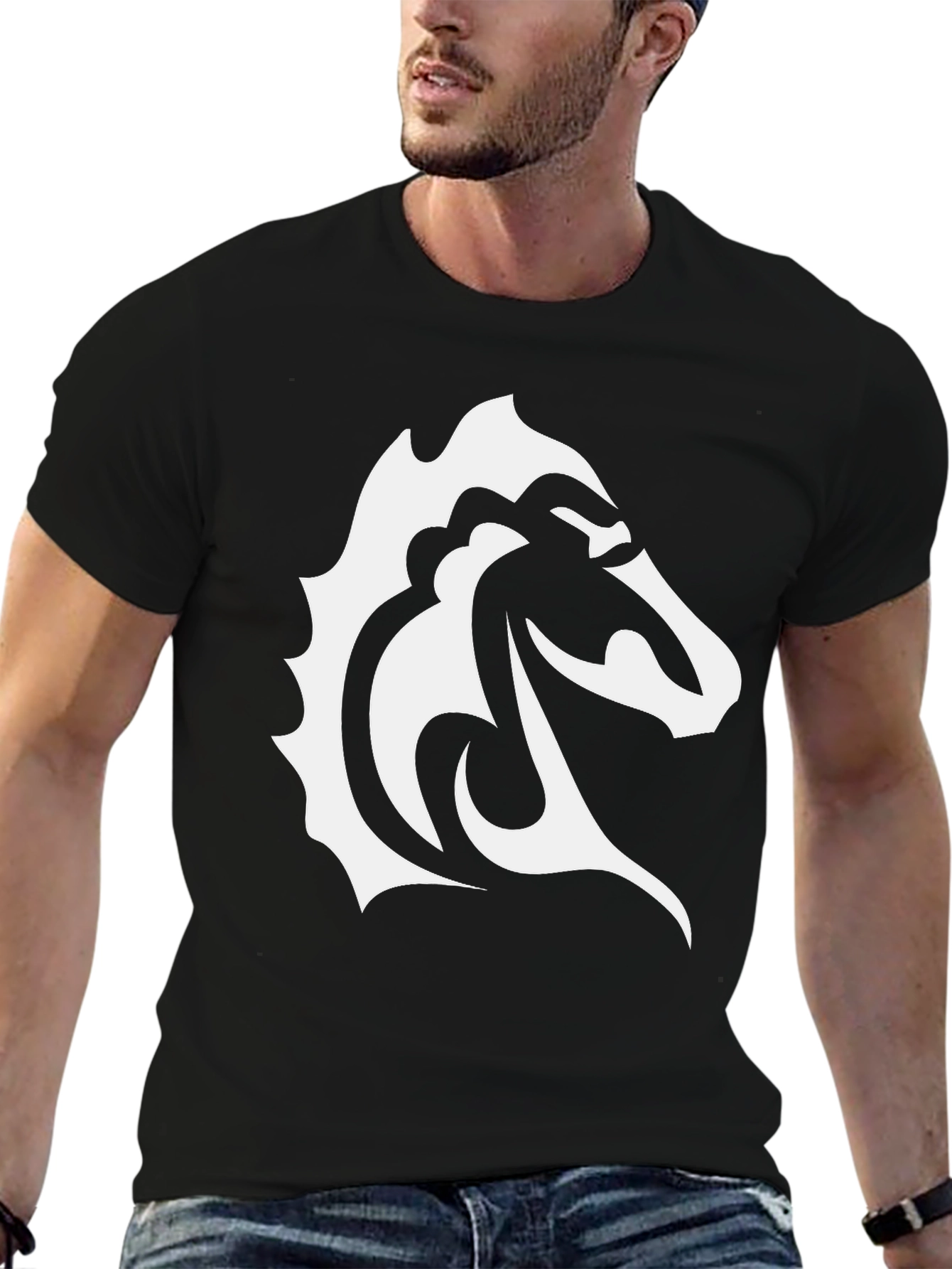 Black Tee with Tribal Horse Graphic
