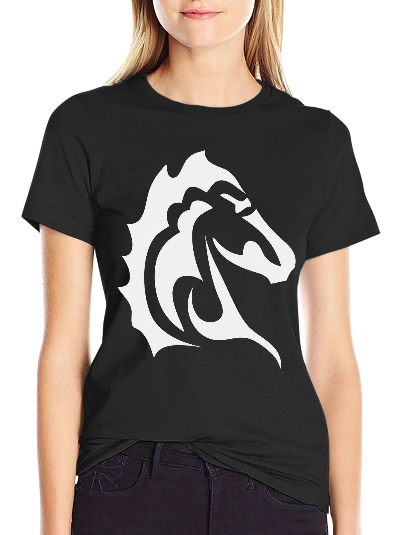 Black Tee with Tribal Horse Graphic