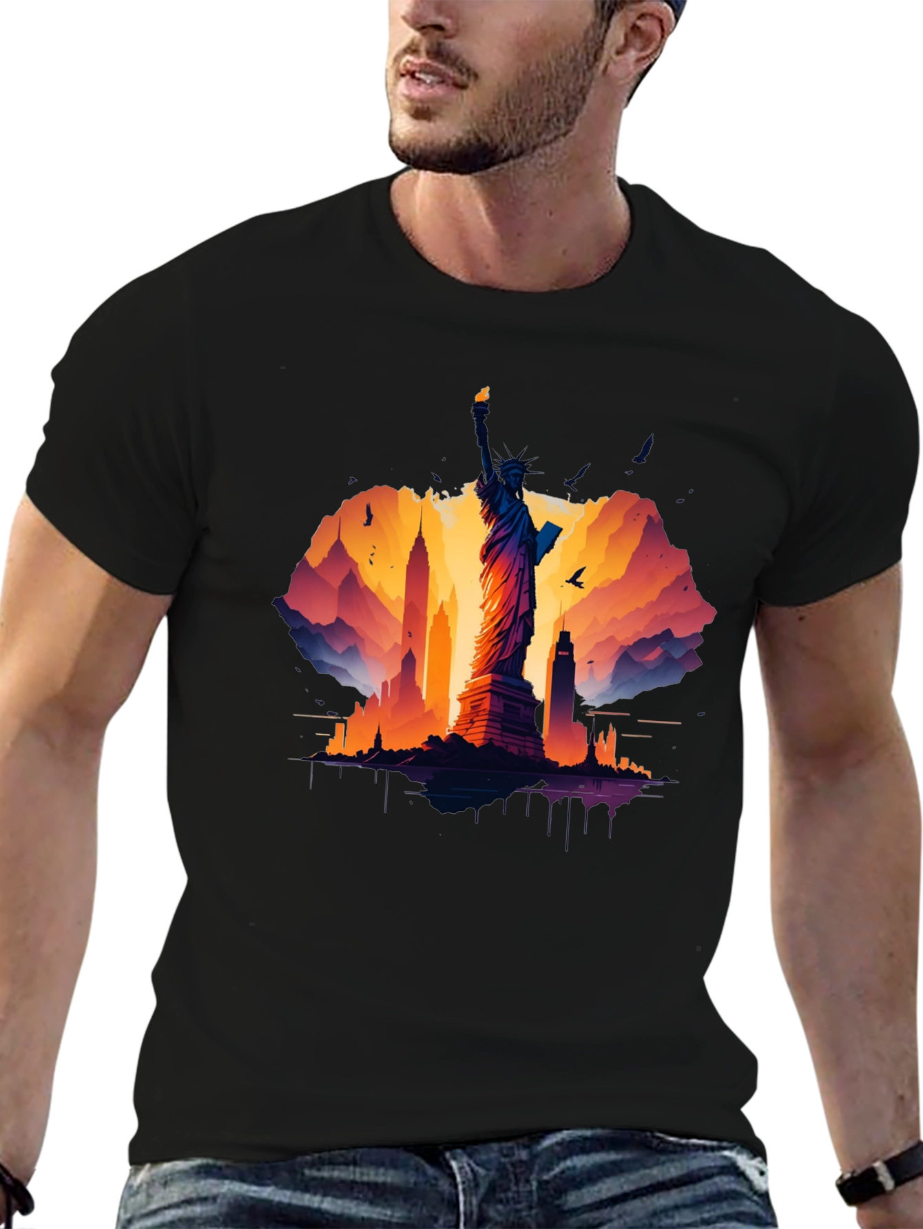 Statue of Liberty Graphic Tee - NYC Skyline T-Shirt