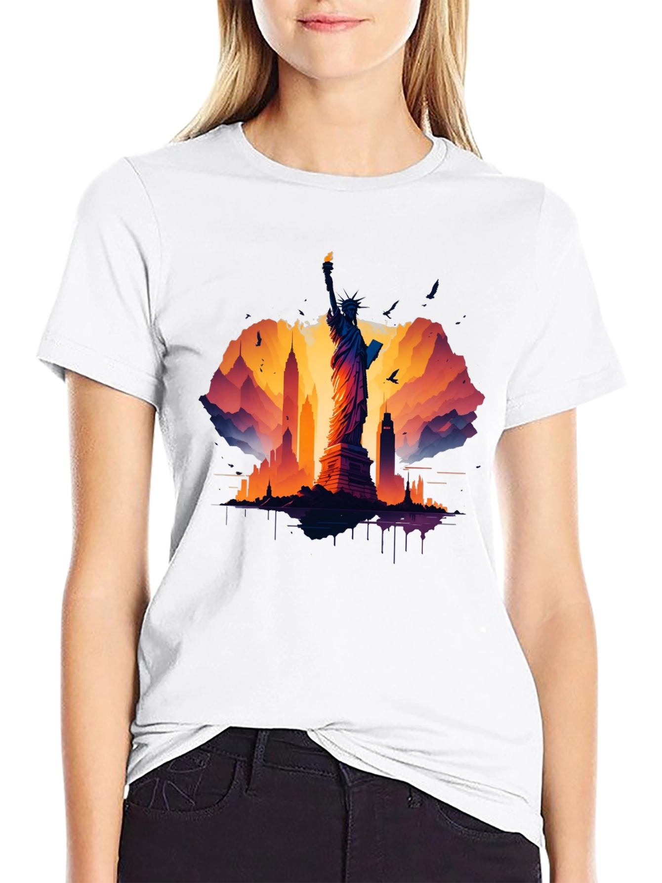 Statue of Liberty Graphic Tee - NYC Skyline T-Shirt
