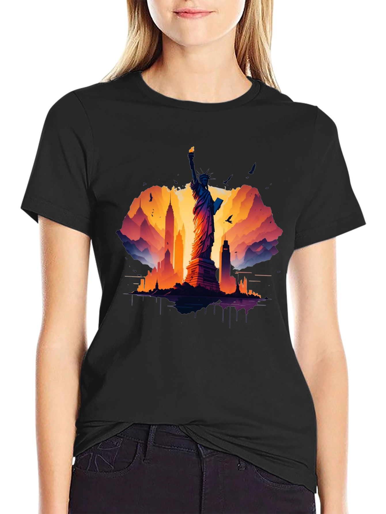 Statue of Liberty Graphic Tee - NYC Skyline T-Shirt