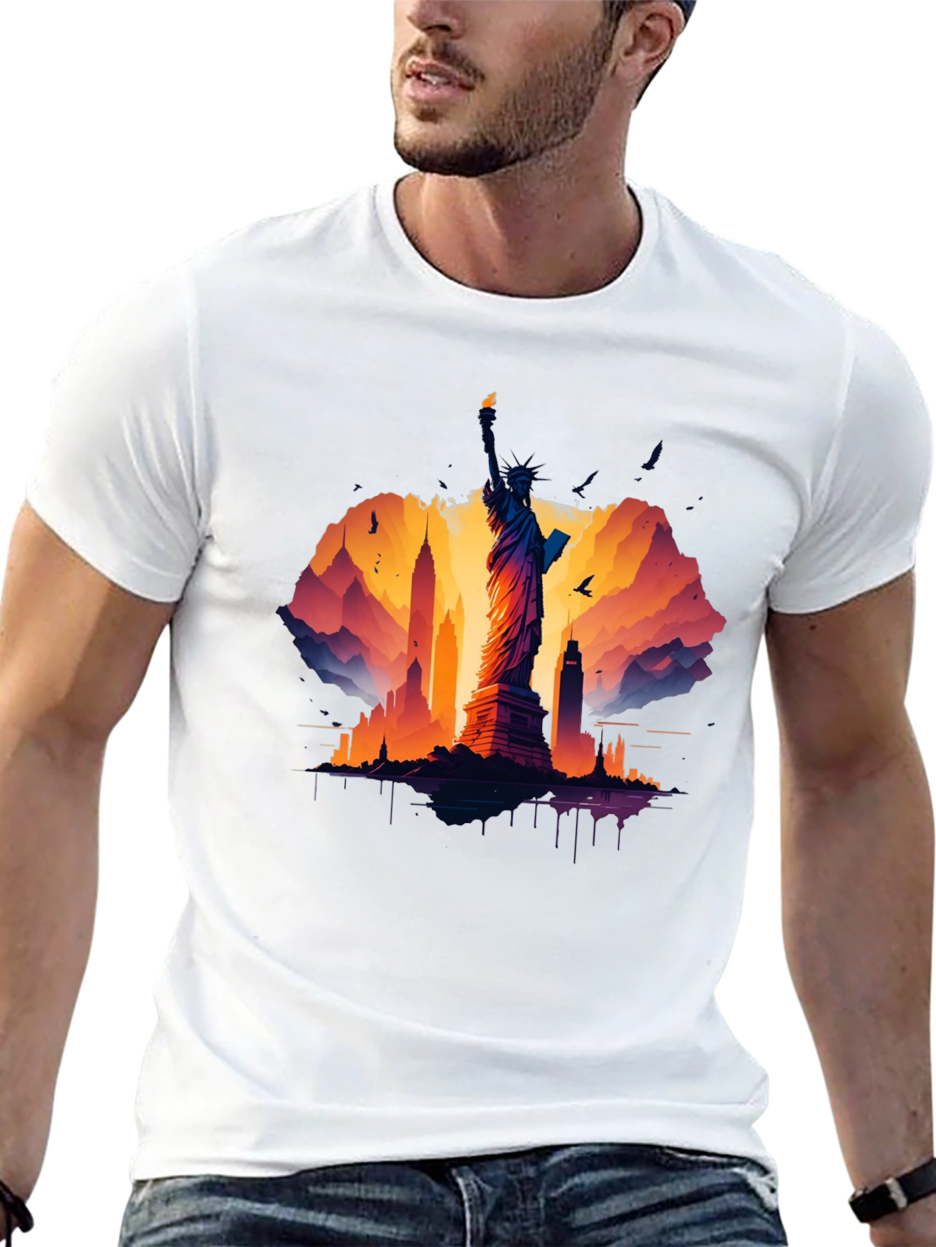 Statue of Liberty Graphic Tee - NYC Skyline T-Shirt
