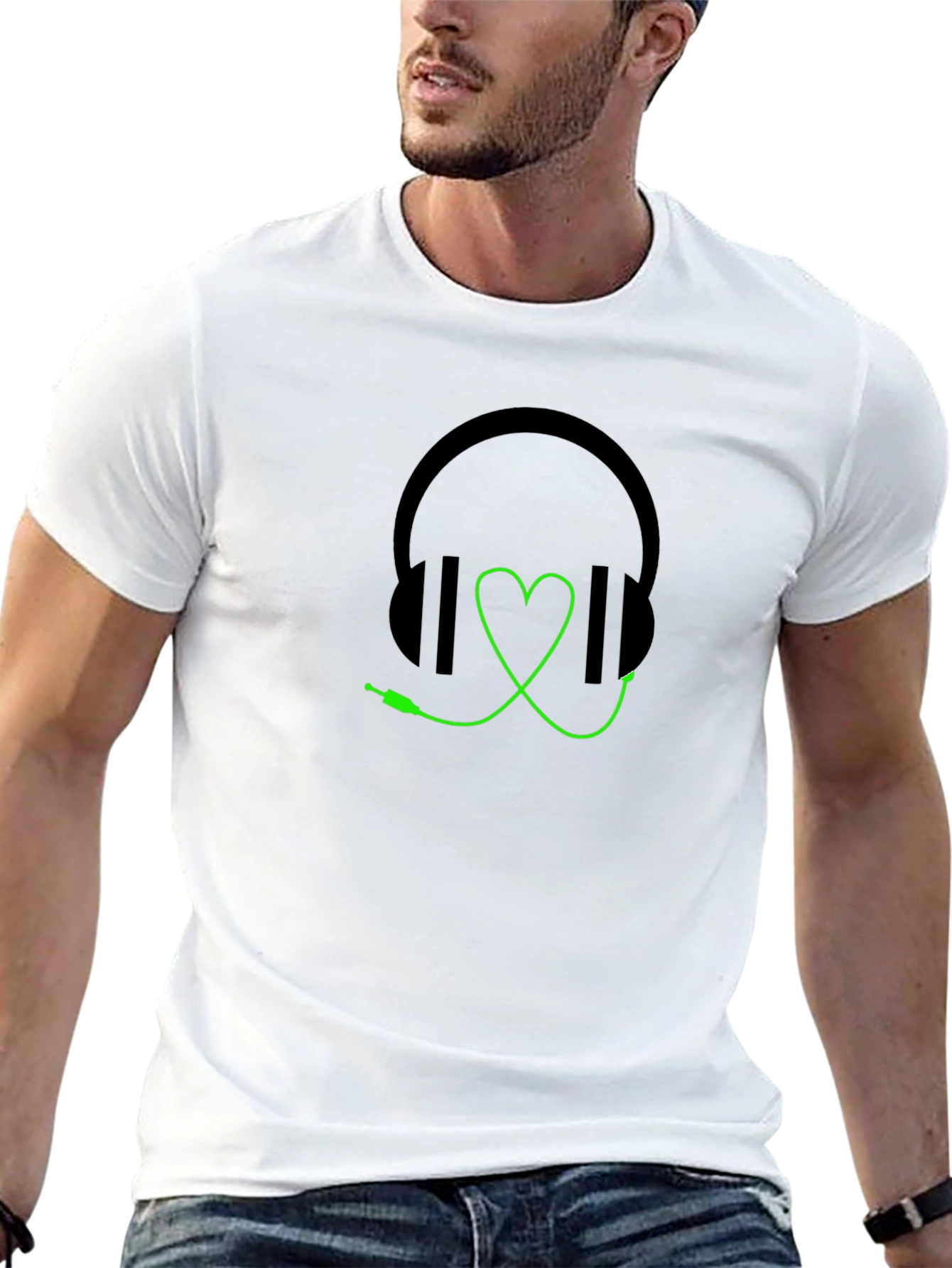 Headphones Heartbeat Graphic Tee - Black