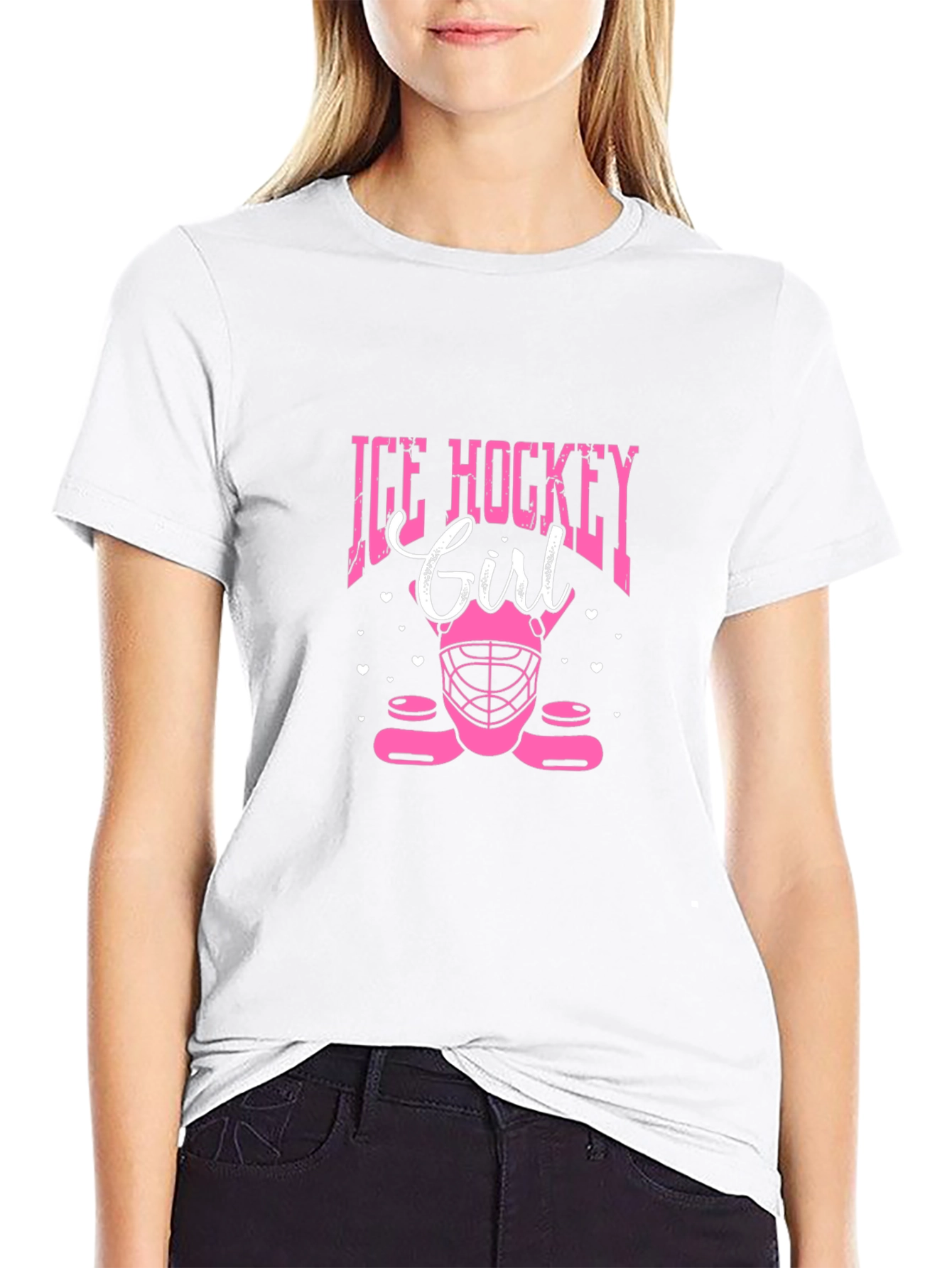 Ice Hockey Girl Black T-Shirt