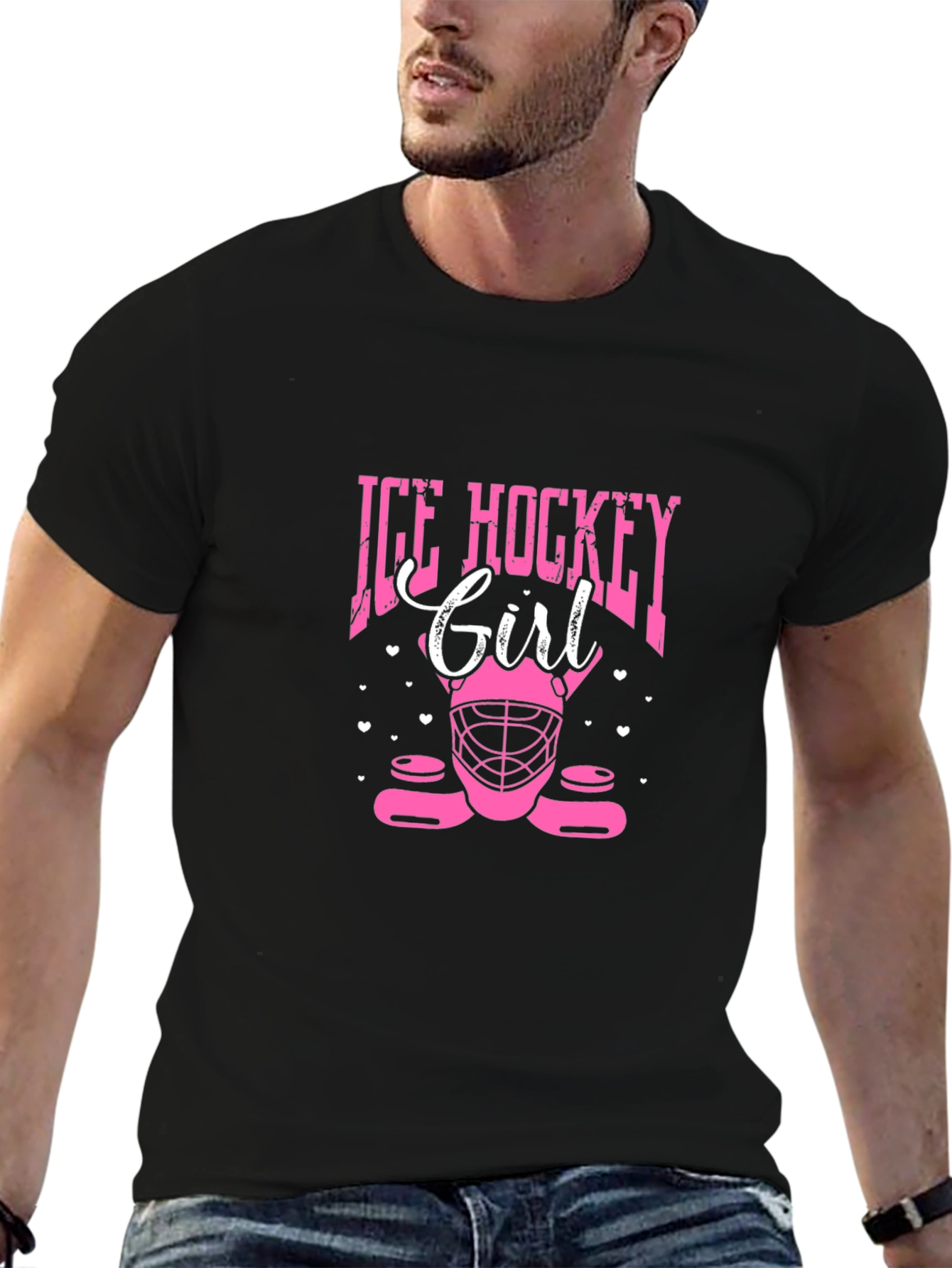 Ice Hockey Girl Black T-Shirt