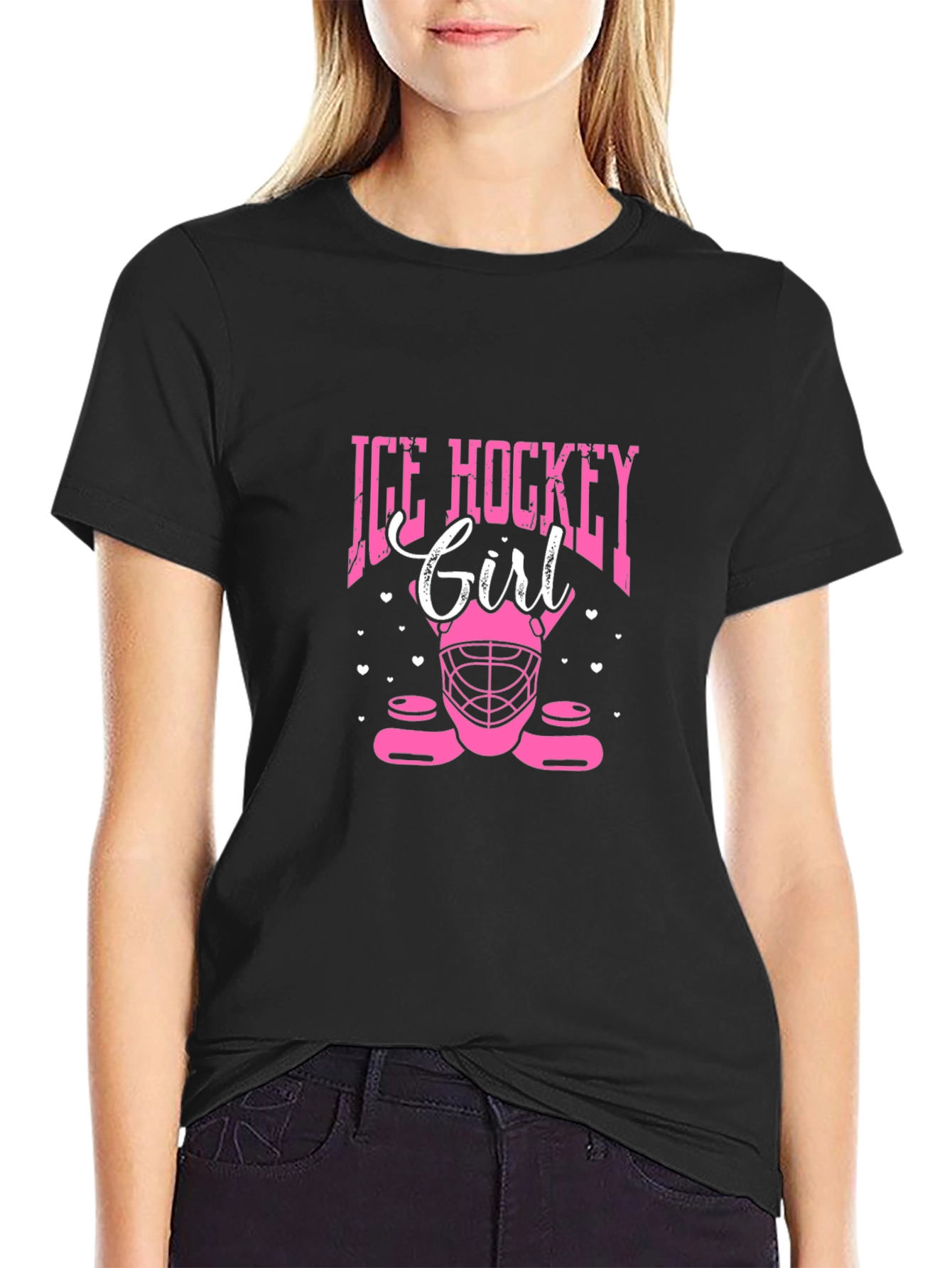 Ice Hockey Girl Black T-Shirt