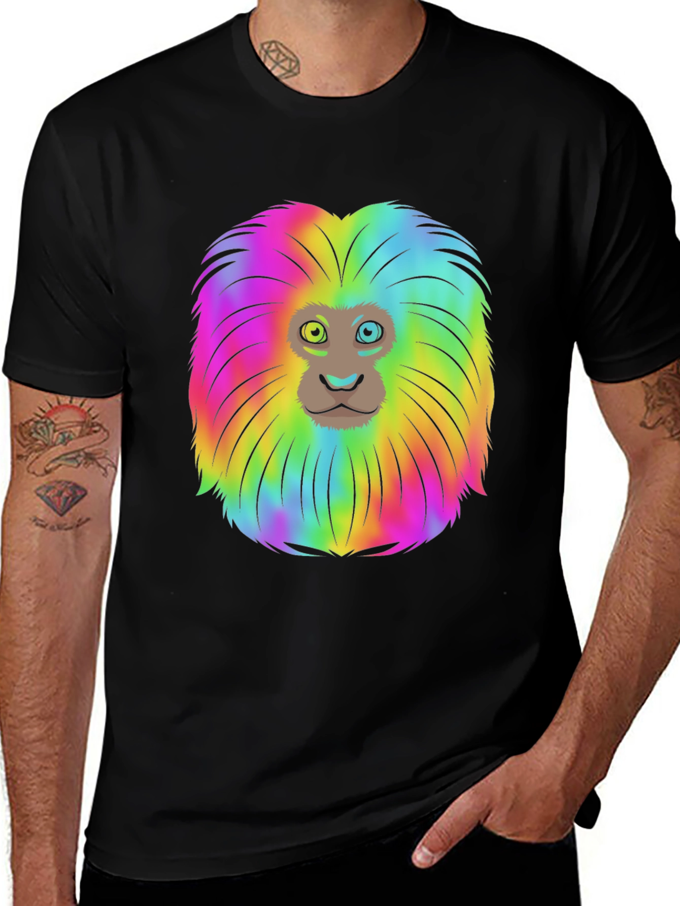 Rainbow Lion Mane Black T-Shirt