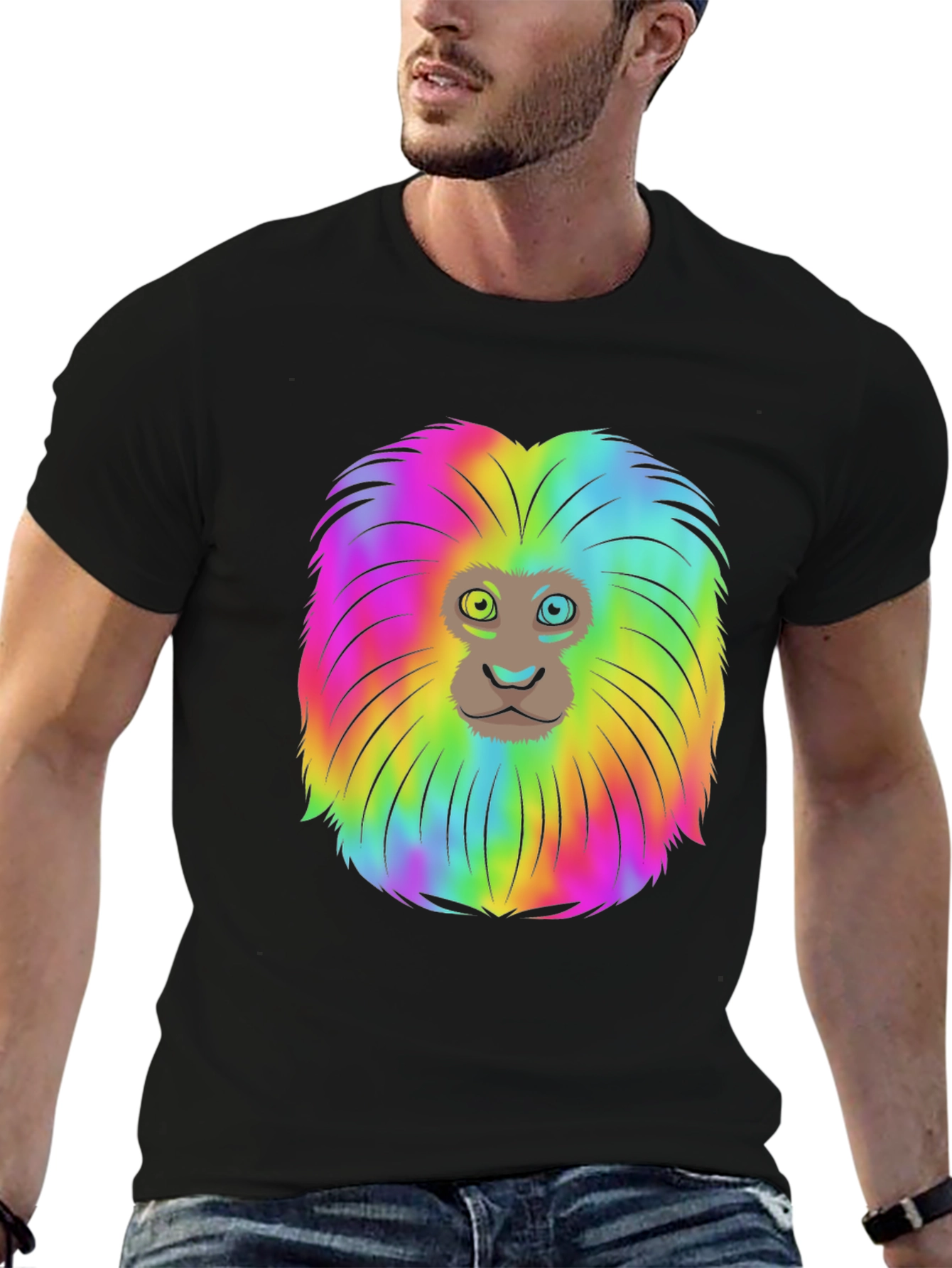 Rainbow Lion Mane Black T-Shirt