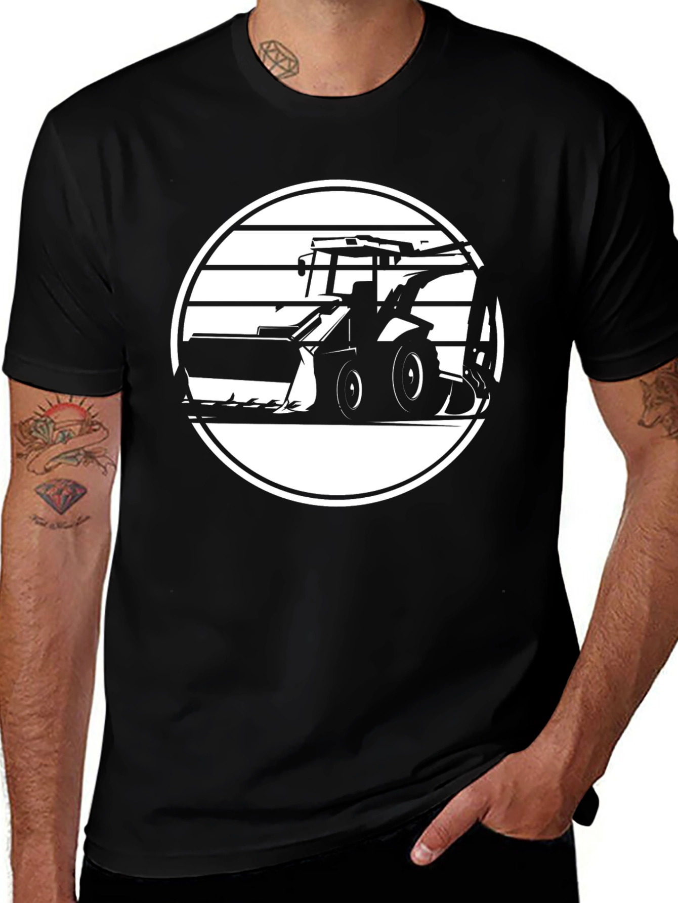 Black Construction Vehicle Graphic T-Shirt