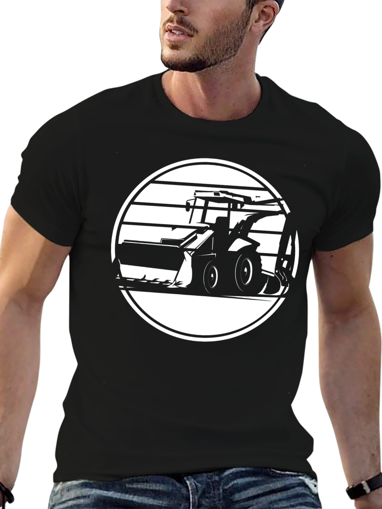 Black Construction Vehicle Graphic T-Shirt
