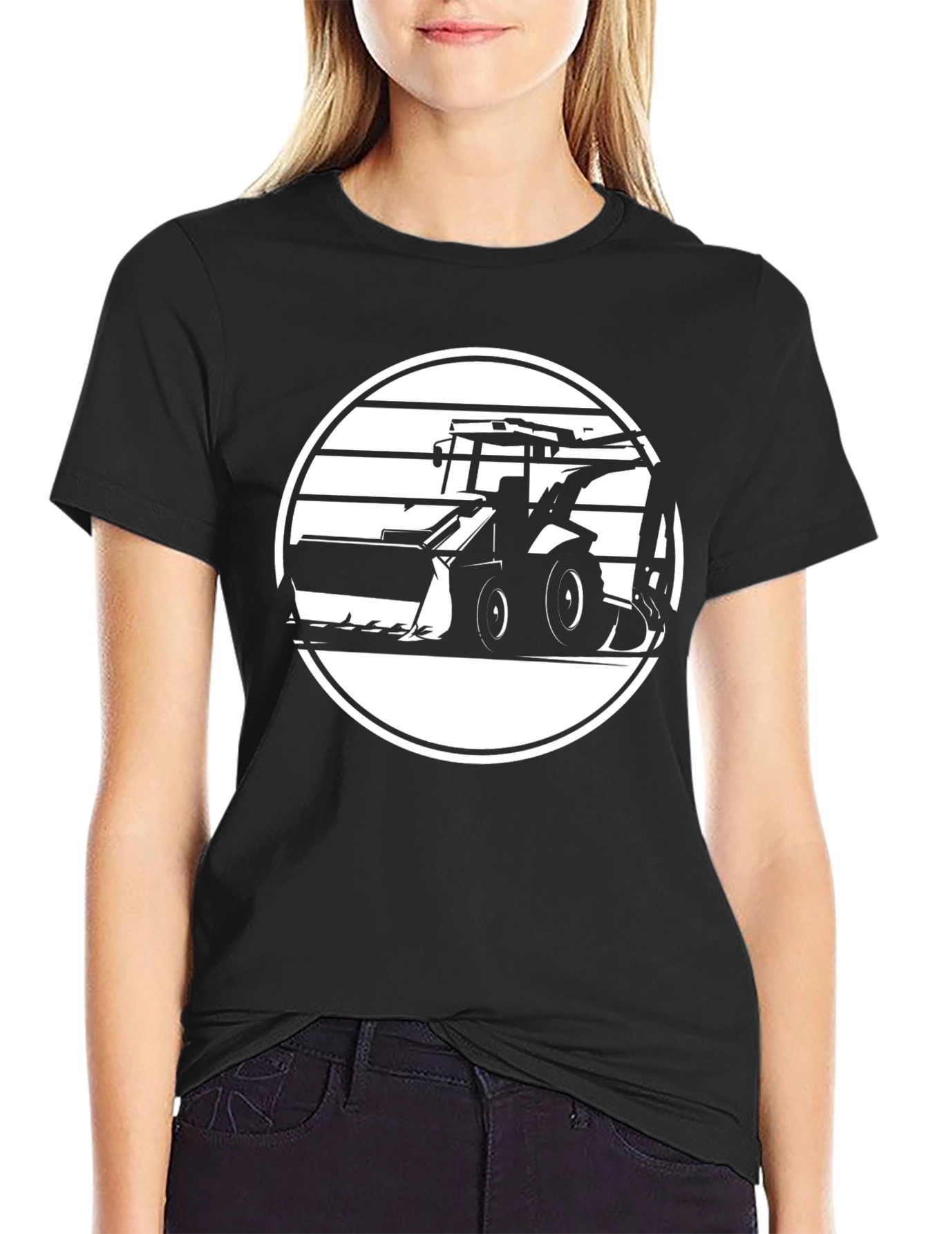 Black Construction Vehicle Graphic T-Shirt