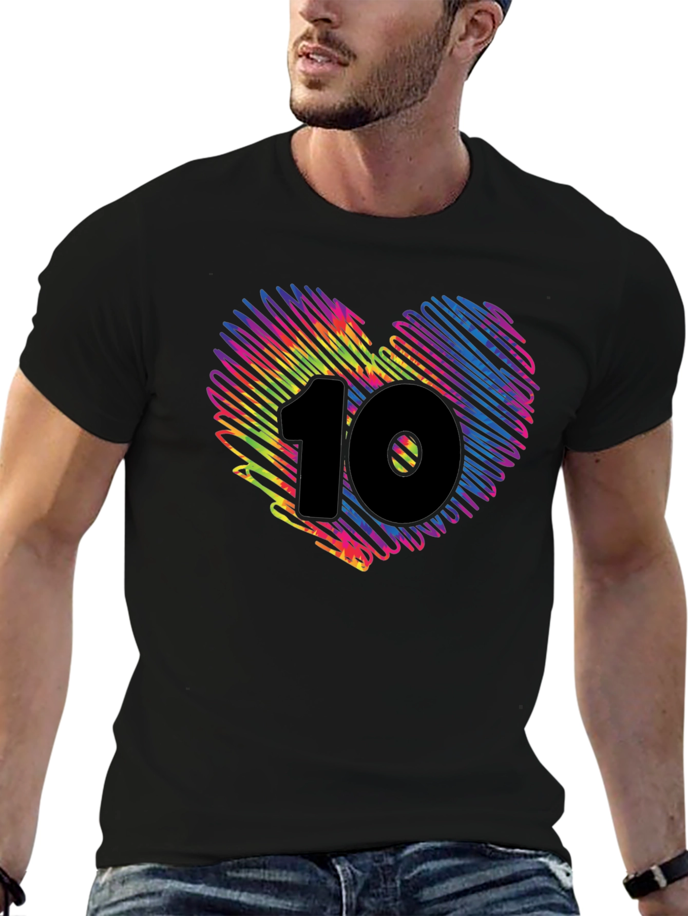 Heart 10 Graphic Tee - Black Cotton Casual Shirt