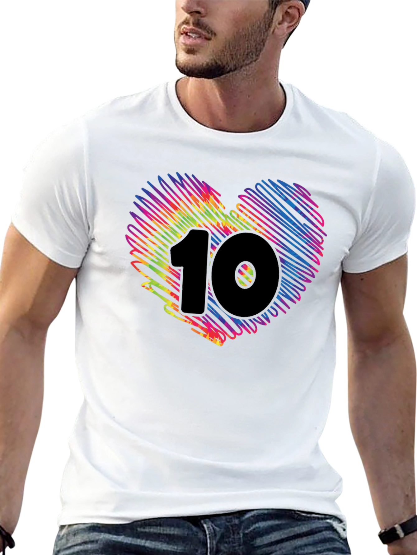 Heart 10 Graphic Tee - Black Cotton Casual Shirt