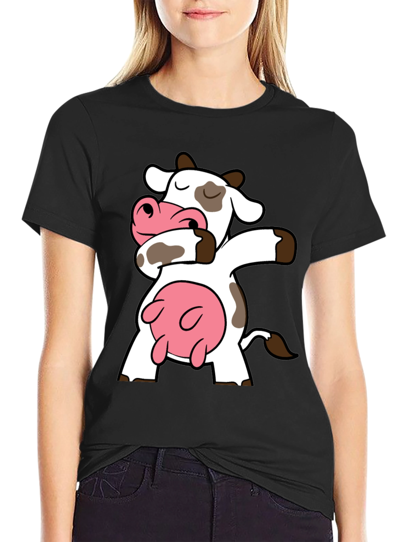 Dabbing Cow Graphic Tee - Funny Cartoon T-Shirt