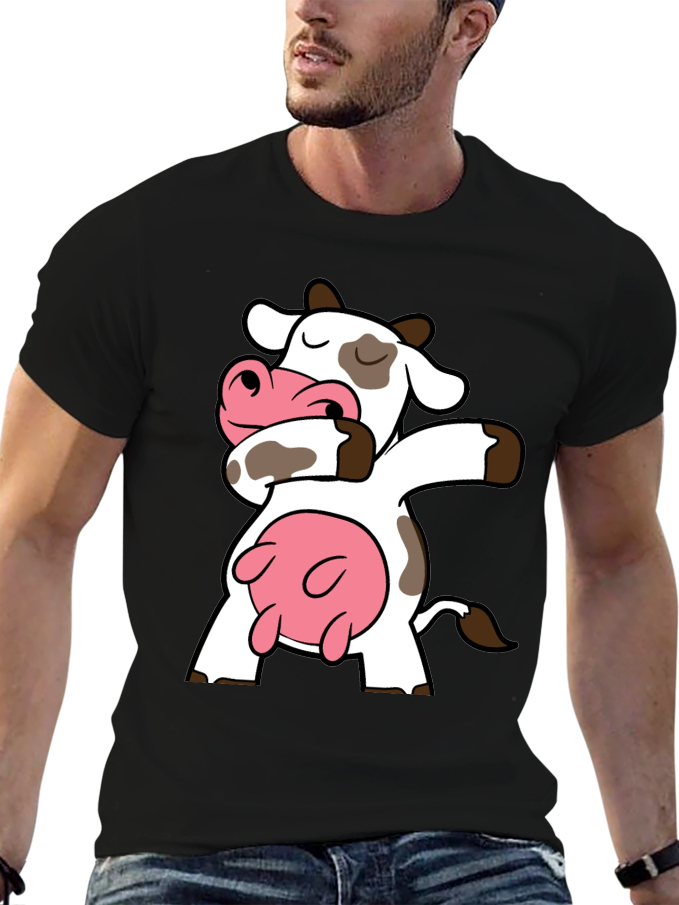 Dabbing Cow Graphic Tee - Funny Cartoon T-Shirt