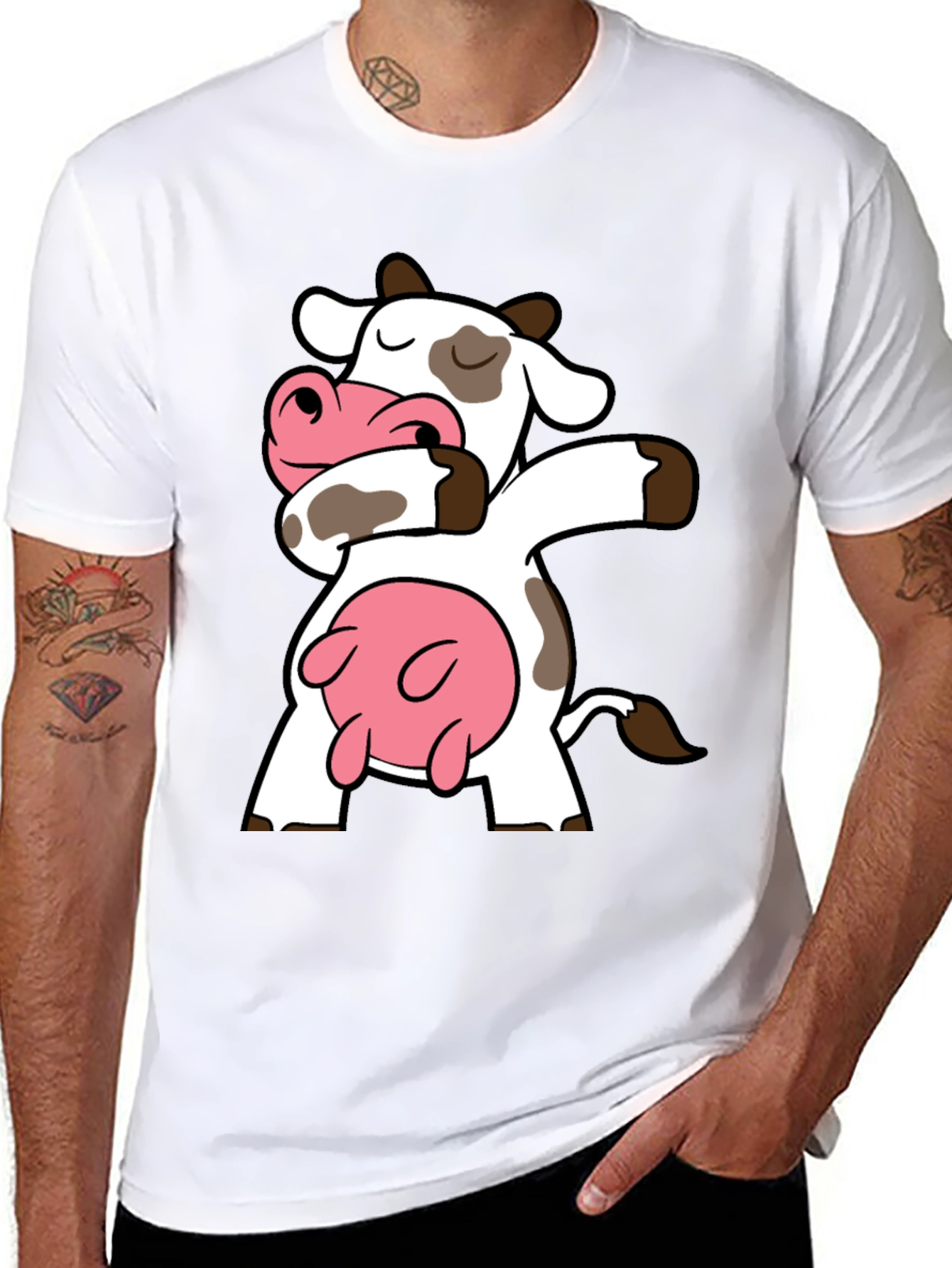 Dabbing Cow Graphic Tee - Funny Cartoon T-Shirt