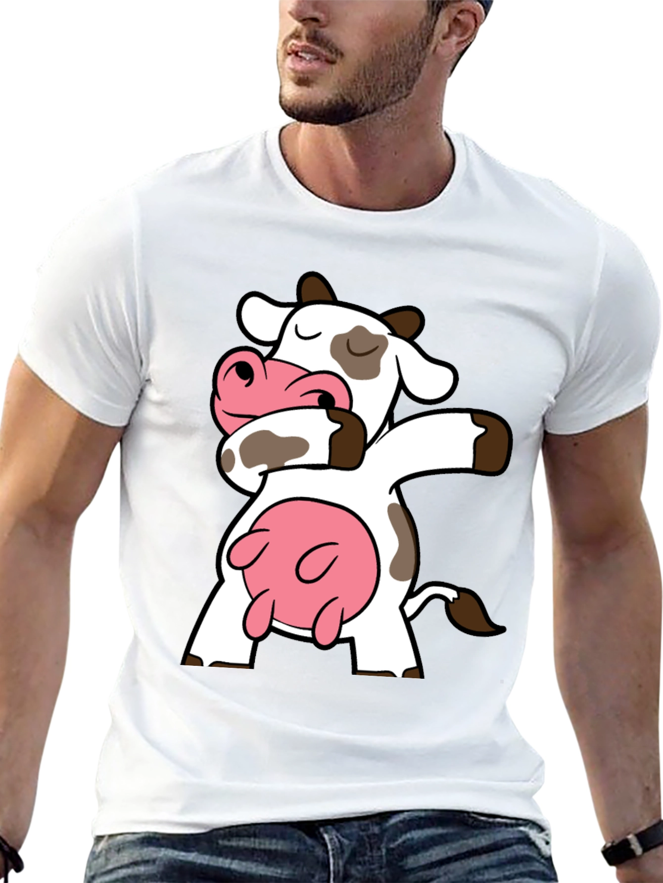 Dabbing Cow Graphic Tee - Funny Cartoon T-Shirt