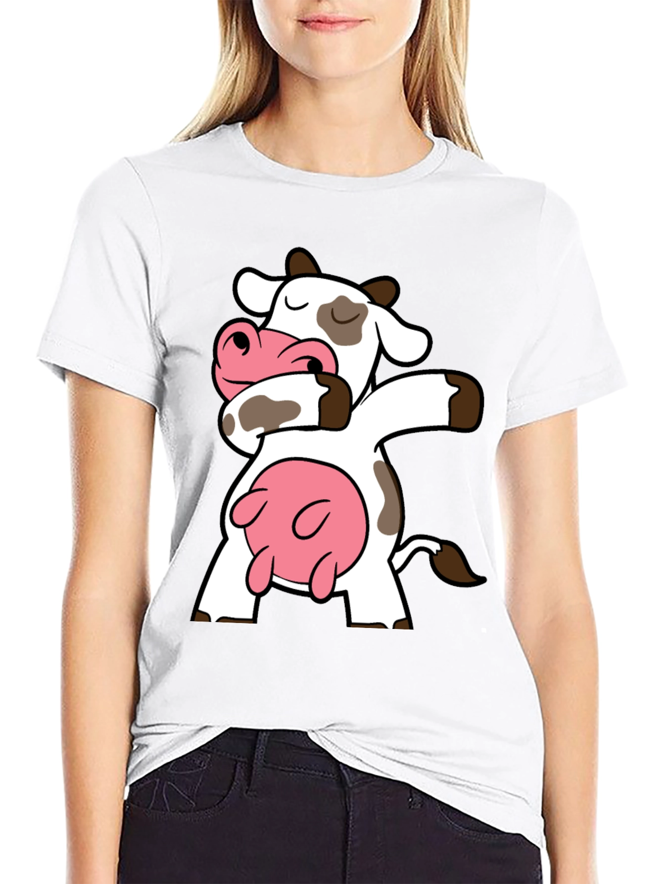 Dabbing Cow Graphic Tee - Funny Cartoon T-Shirt