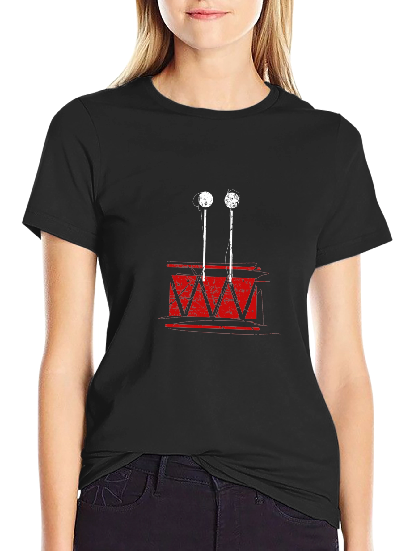 Distressed Drum Graphic Tee - Black