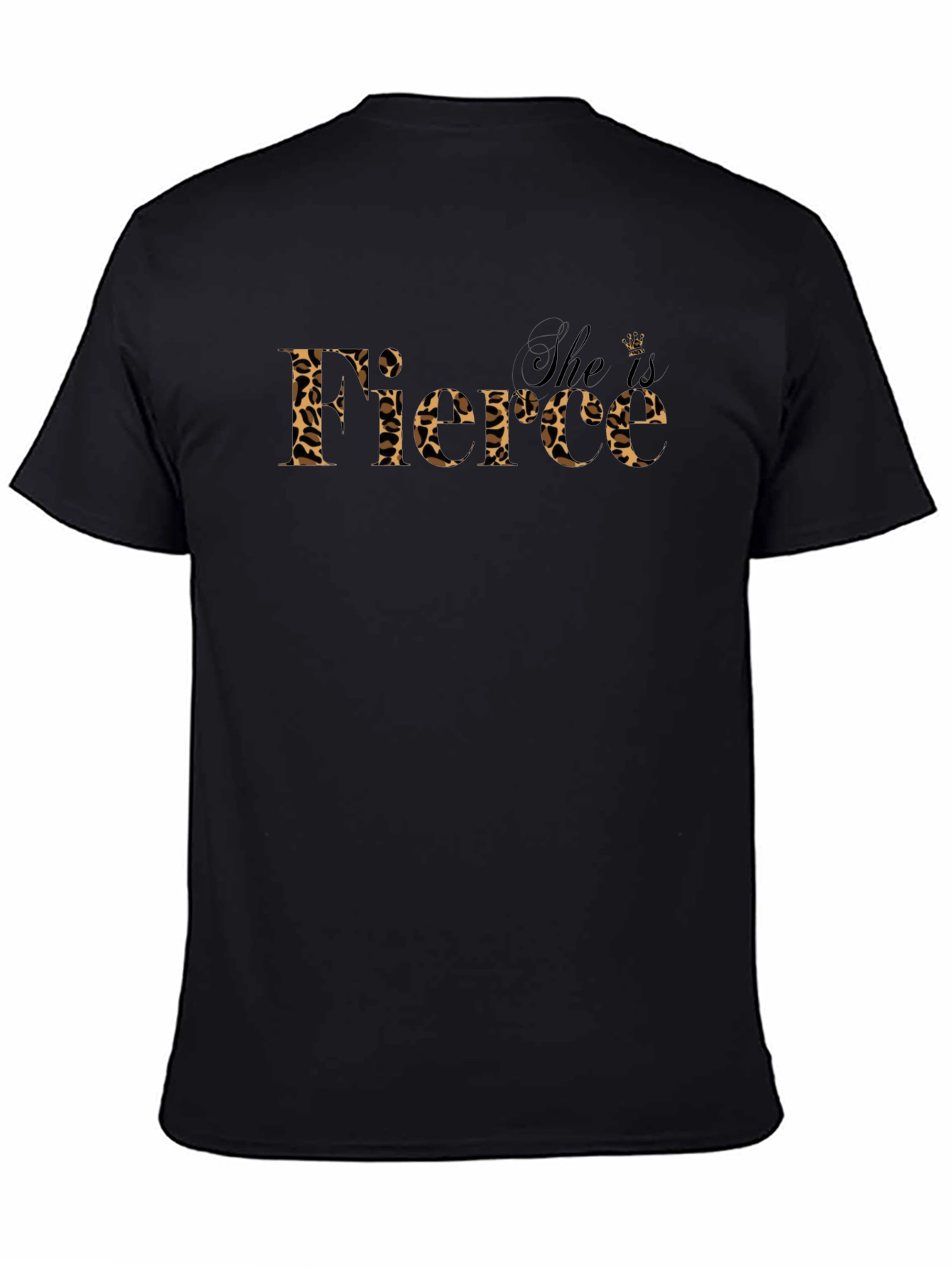 She is Fierce Leopard Print Graphic Tee - Black