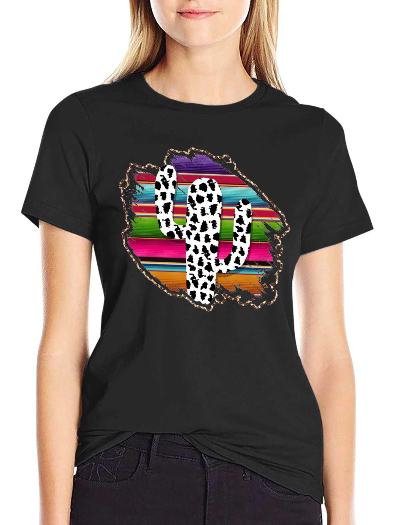 Trendy Cactus Serape Print Tee