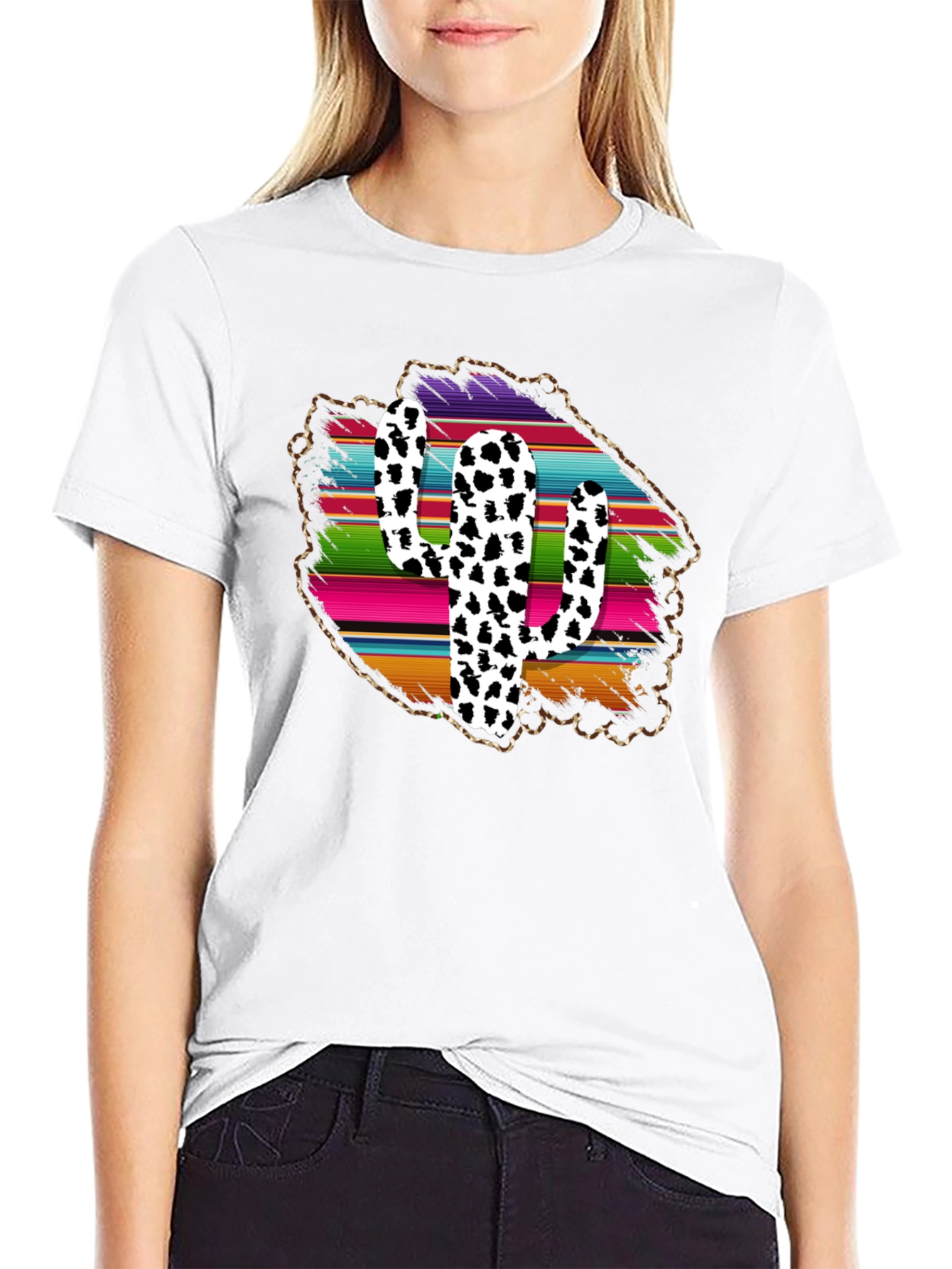 Trendy Cactus Serape Print Tee