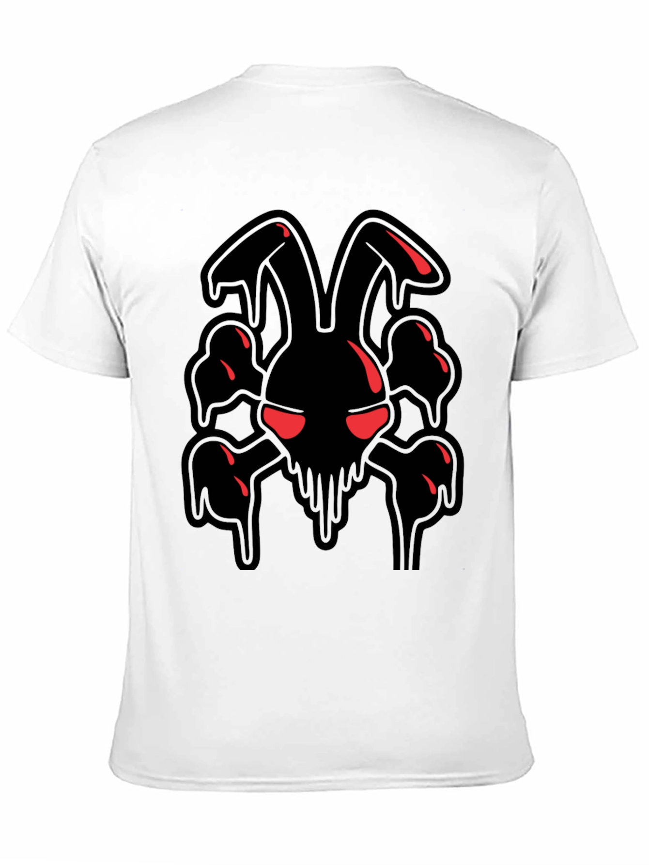 Mens Black Graphic Tee - Edgy Rabbit Skull