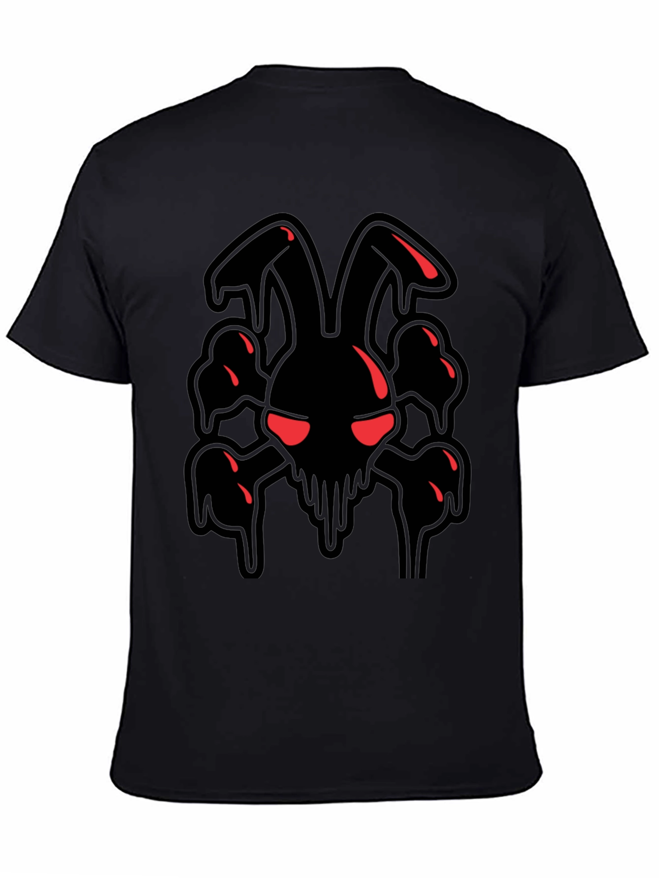Mens Black Graphic Tee - Edgy Rabbit Skull