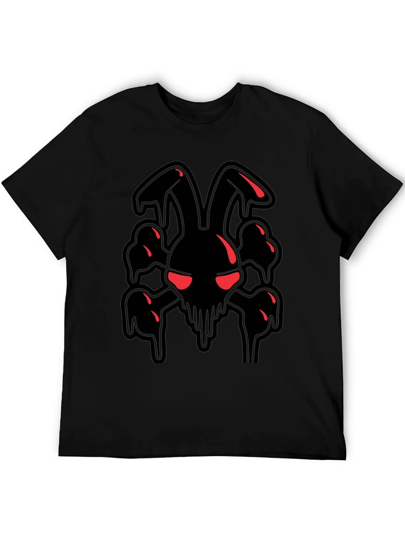 Mens Black Graphic Tee - Edgy Rabbit Skull