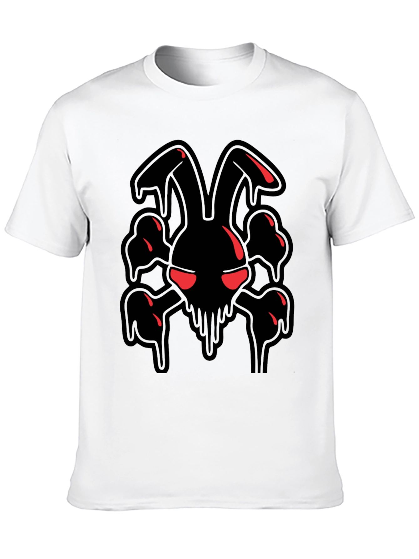Mens Black Graphic Tee - Edgy Rabbit Skull