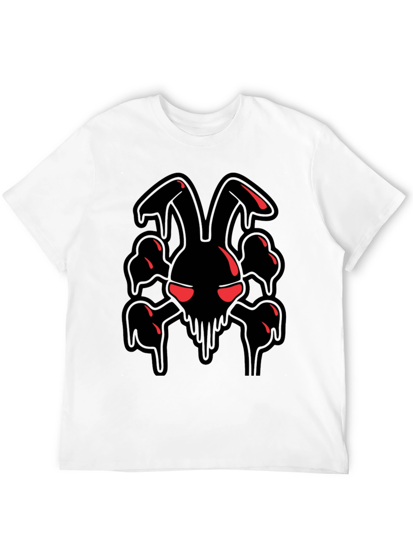 Mens Black Graphic Tee - Edgy Rabbit Skull